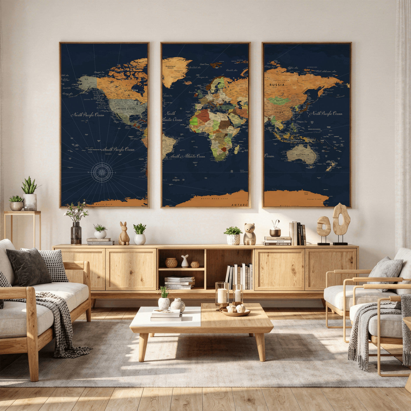 11715182-MGV-CV-36X24 - World Map Wall Art Canvas Print, Modern Decorative Framed Map Artwork Prints for Living Room, Office, Bedroom Wall Decor