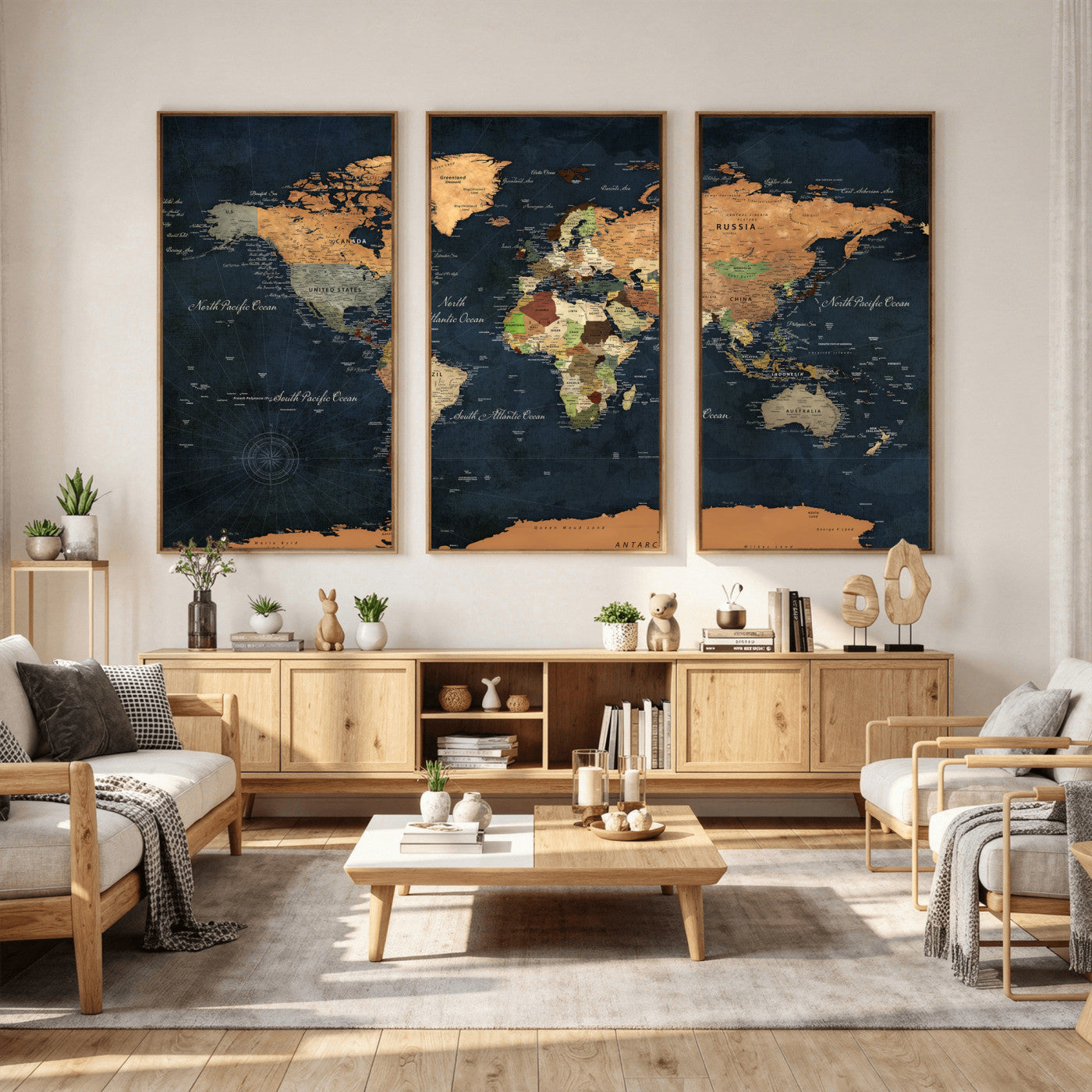 53717402-MGV-CV-36X24 - World Map Wall Art Canvas Print, Modern Decorative Framed Map Artwork Prints for Living Room, Office, Bedroom Wall Decor