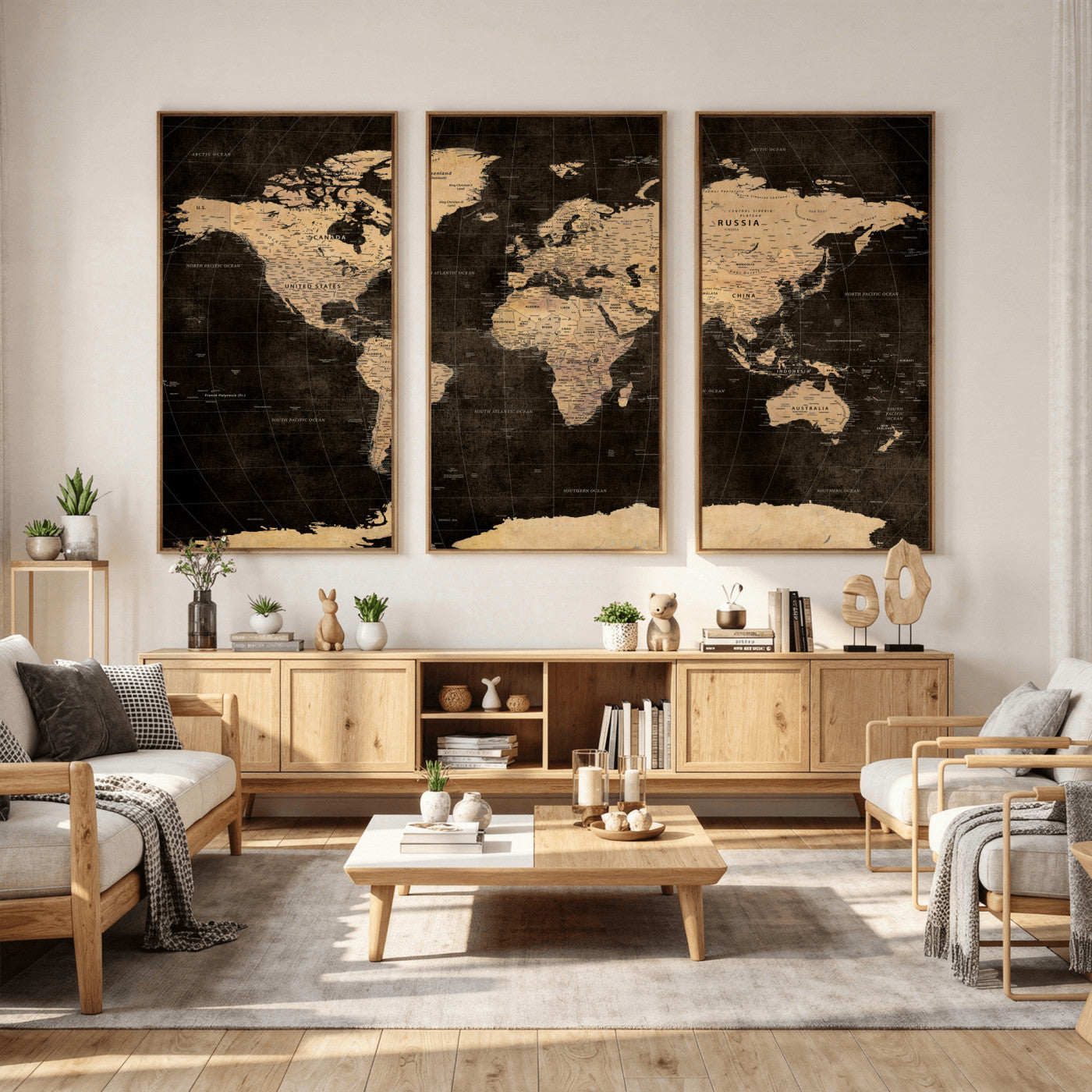 17790470-MGV-CV-36X24 - World Map Wall Art Canvas Print, Modern Decorative Framed Map Artwork Prints for Living Room, Office, Bedroom Wall Decor