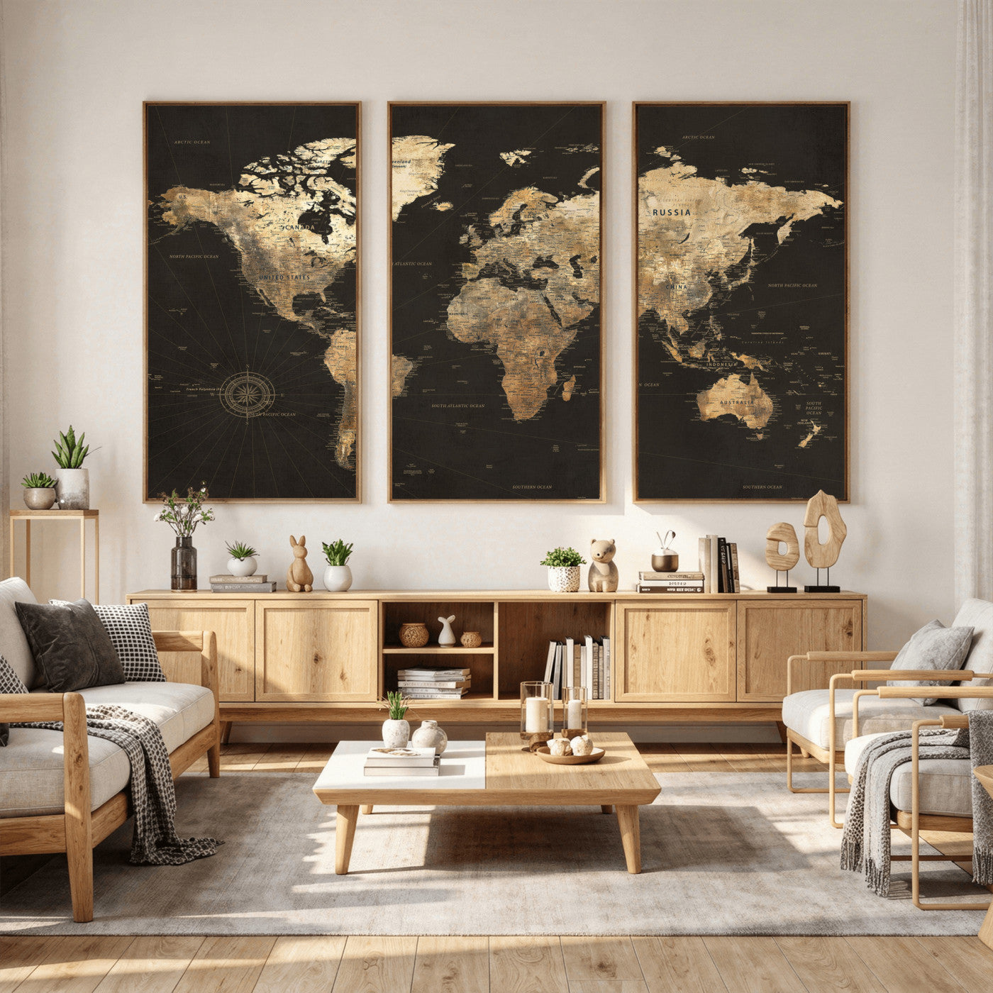 70985630-MGV-CV-36X24 - World Map Wall Art Canvas Print, Modern Decorative Framed Map Artwork Prints for Living Room, Office, Bedroom Wall Decor