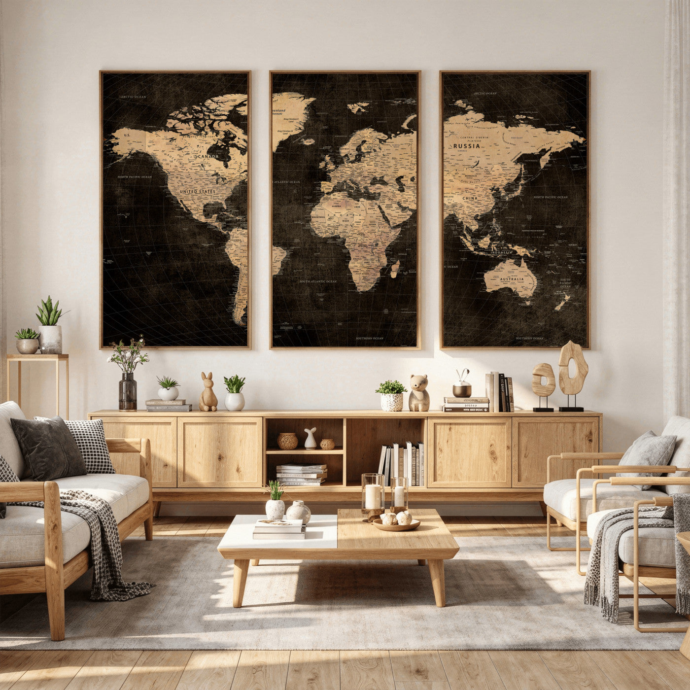 15118265-MGV-CV-36X24 - World Map Wall Art Canvas Print, Modern Decorative Framed Map Artwork Prints for Living Room, Office, Bedroom Wall Decor