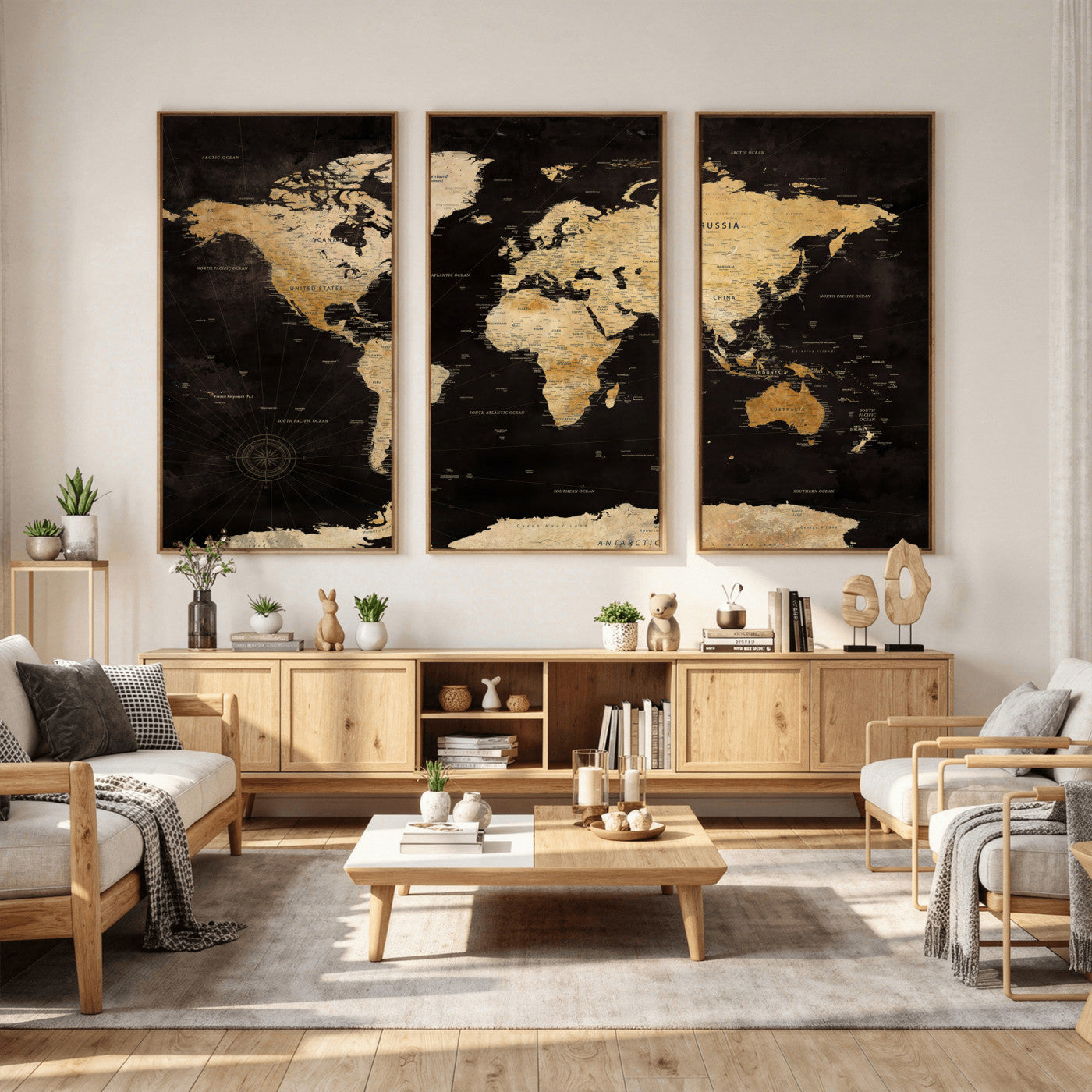 70468159-MGV-CV-36X24 - World Map Wall Art Canvas Print, Modern Decorative Framed Map Artwork Prints for Living Room, Office, Bedroom Wall Decor