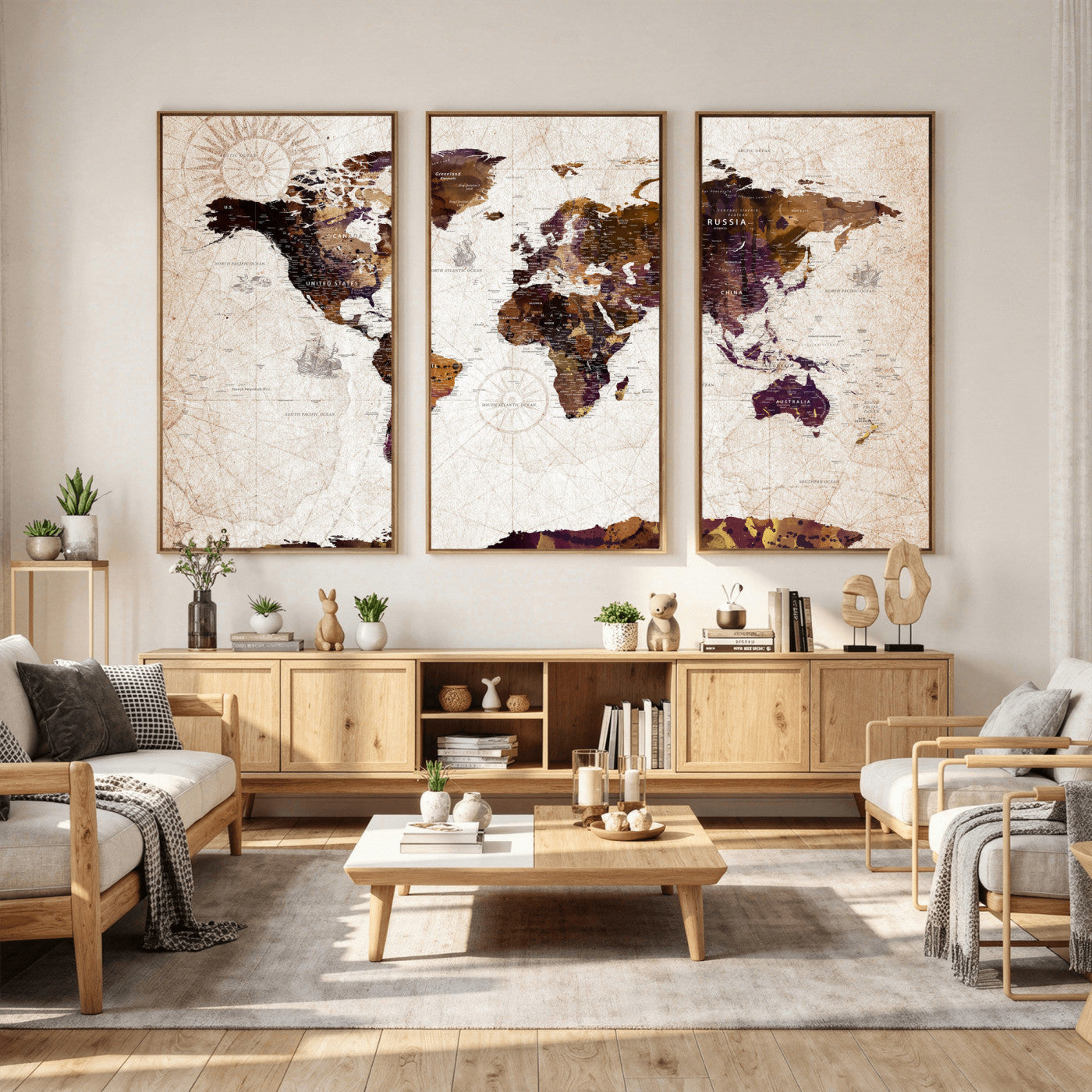 53400857-MGV-CV-36X24 - World Map Wall Art Canvas Print, Modern Decorative Framed Map Artwork Prints for Living Room, Office, Bedroom Wall Decor