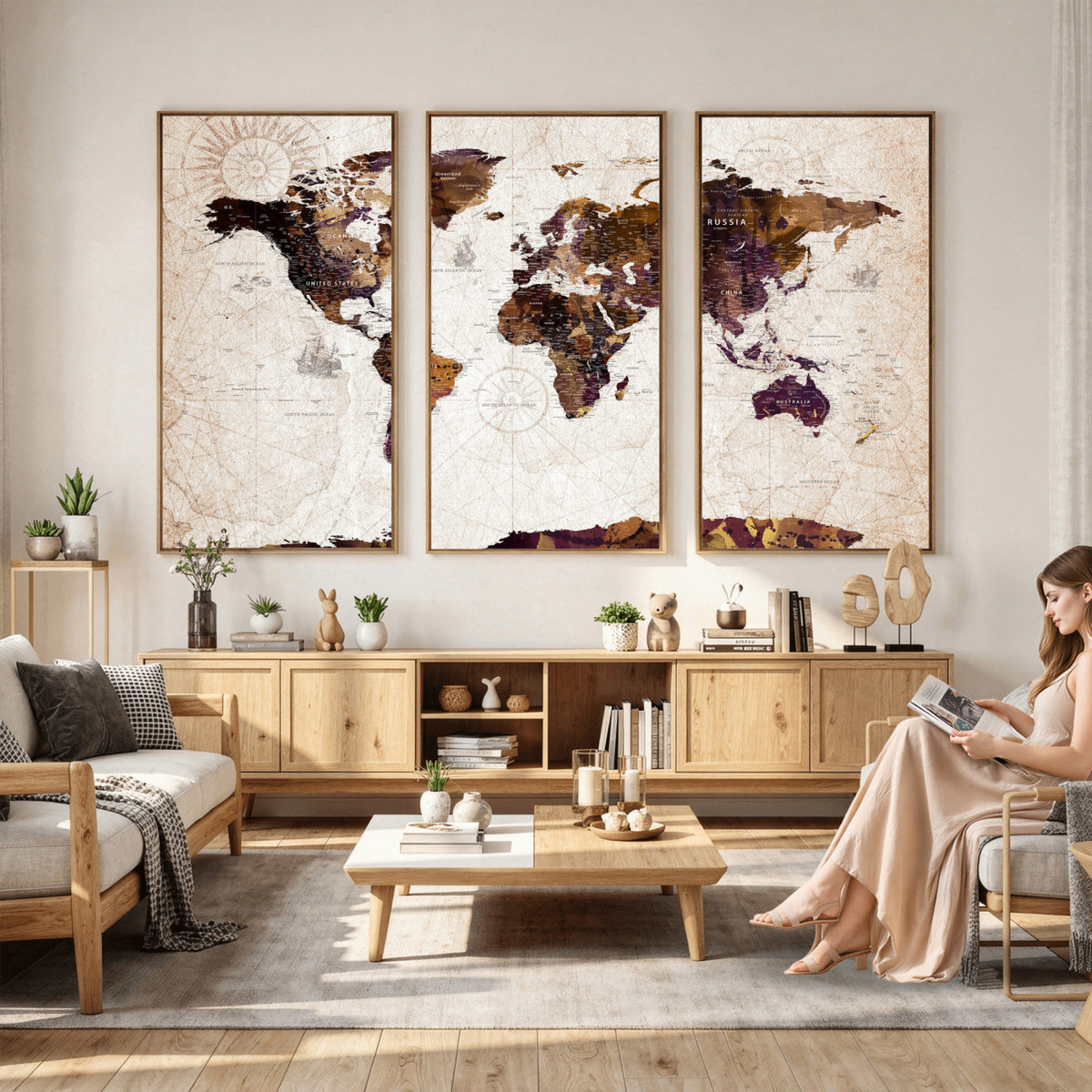 53400857-MGV-CV-36X24 - Blue Watercolor World Map Canvas Print – Framed Modern Wall