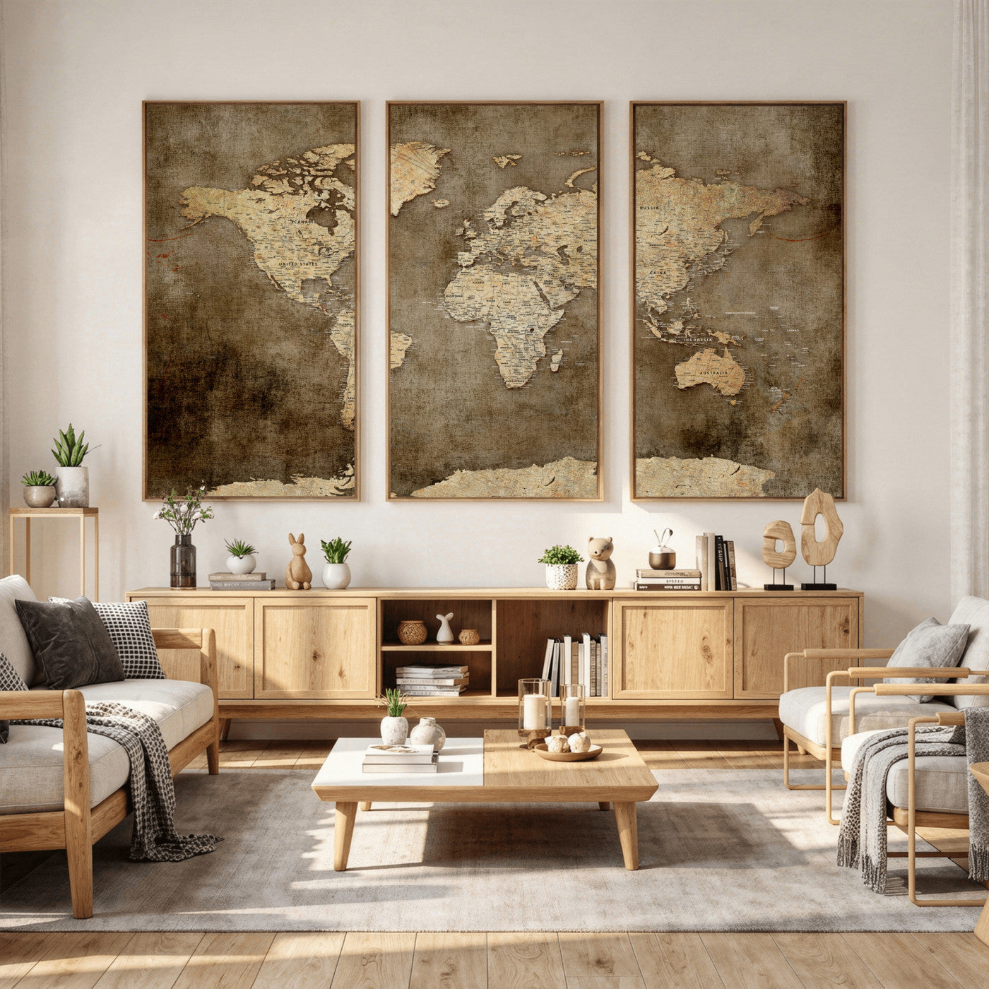 35847542-MGV-CV-36X24 - World Map Wall Art Canvas Print, Modern Decorative Framed Map Artwork Prints for Living Room, Office, Bedroom Wall Decor