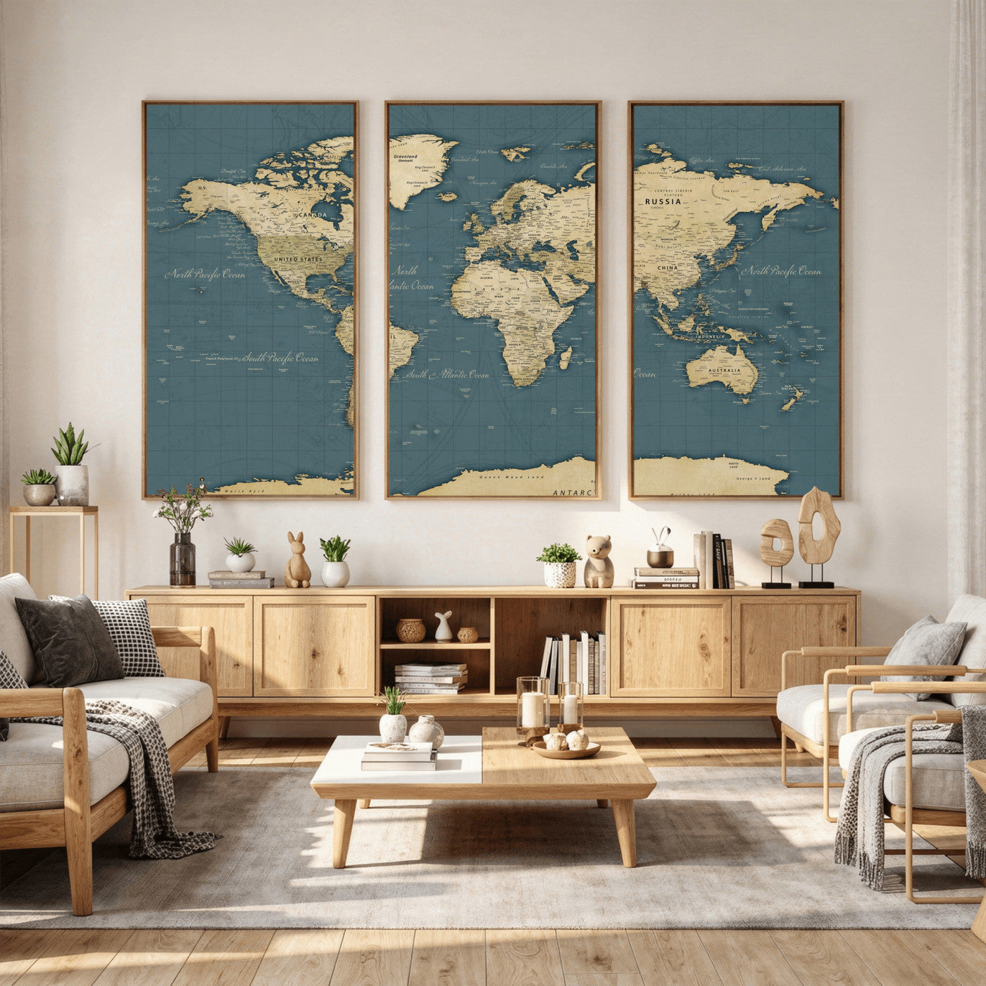 99599383-MGV-CV-36X24 - World Map Wall Art Canvas Print, Modern Decorative Framed Map Artwork Prints for Living Room, Office, Bedroom Wall Decor