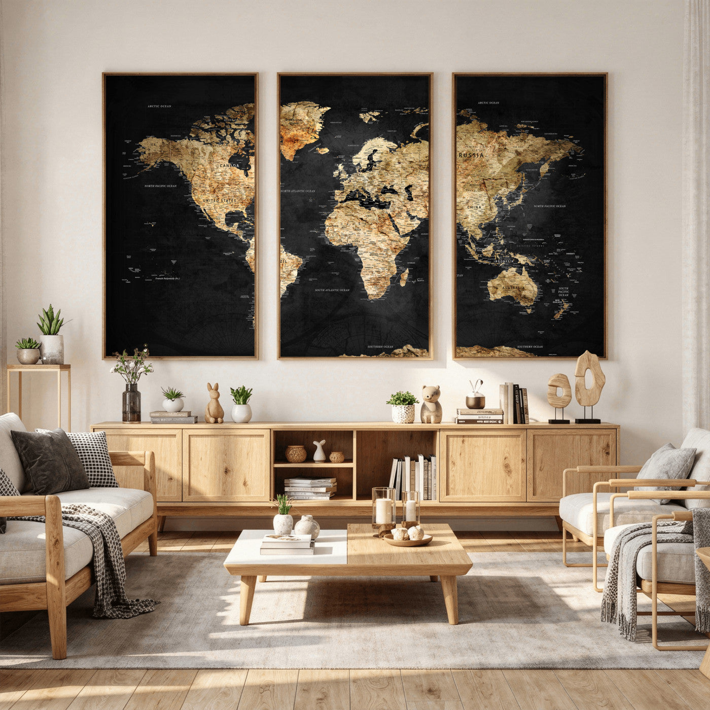 23568589-MGV-CV-36X24 - World Map Wall Art Canvas Print, Modern Decorative Framed Map Artwork Prints for Living Room, Office, Bedroom Wall Decor