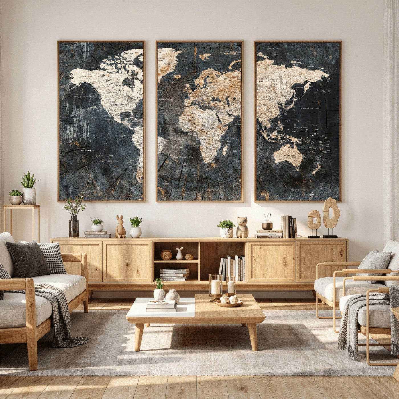 89162112-MGV-CV-36X24 - World Map Wall Art Canvas Print, Modern Decorative Framed Map Artwork Prints for Living Room, Office, Bedroom Wall Decor