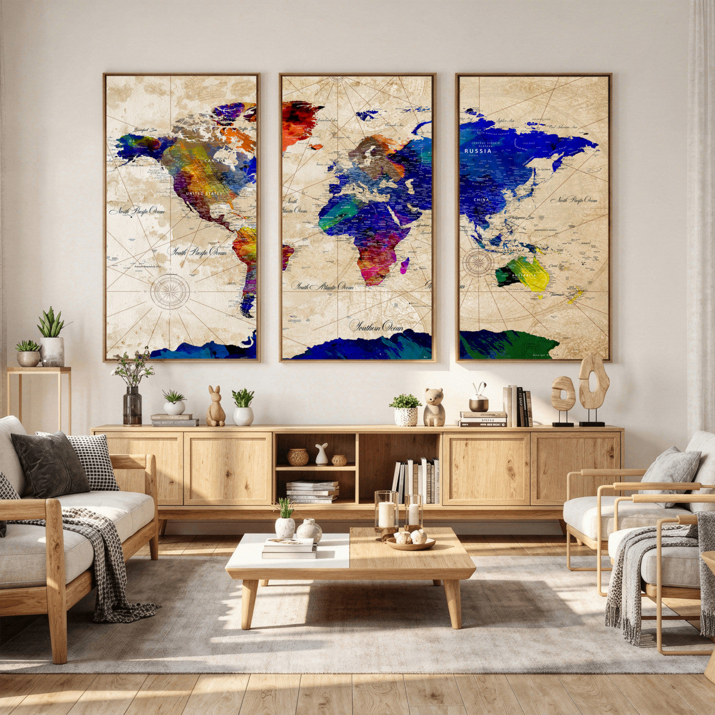 26284075-MGV-CV-36X24 - World Map Wall Art Canvas Print, Modern Decorative Framed Map Artwork Prints for Living Room, Office, Bedroom Wall Decor