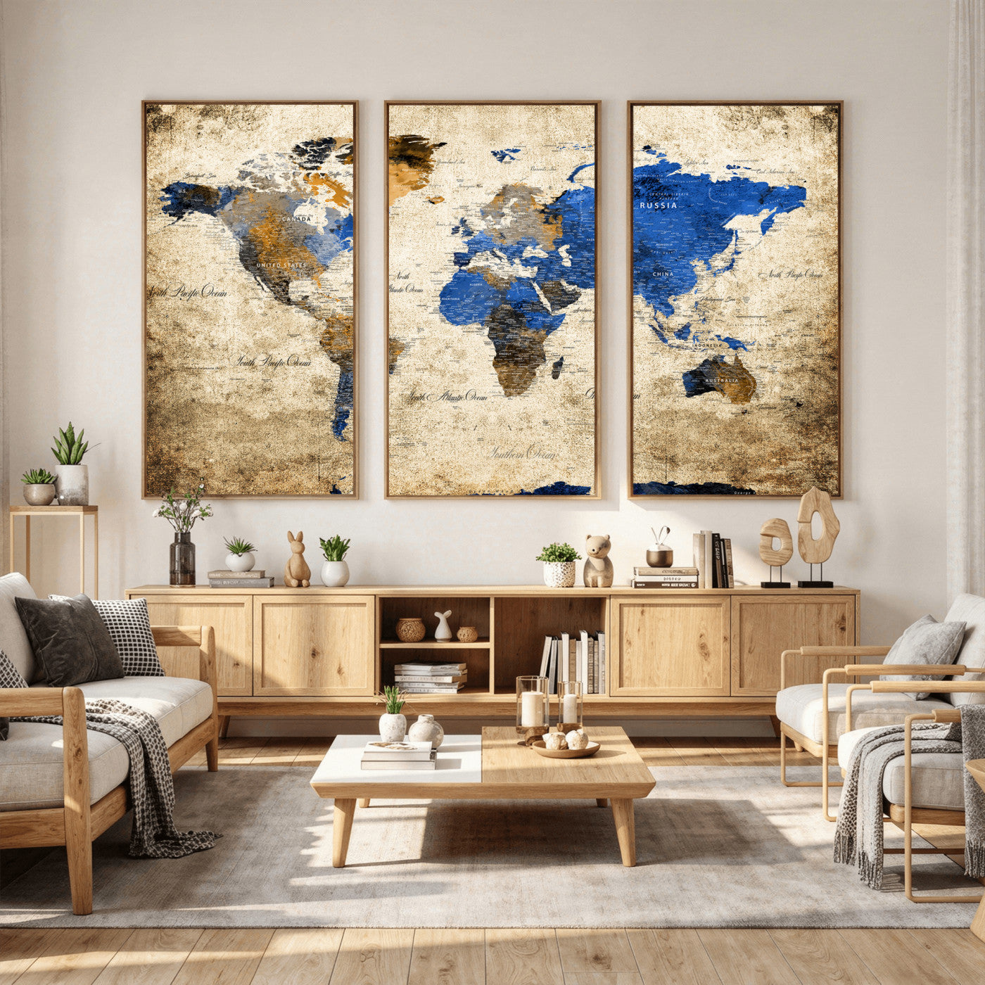 27314341-MGV-CV-36X24 - World Map Wall Art Canvas Print, Modern Decorative Framed Map Artwork Prints for Living Room, Office, Bedroom Wall Decor