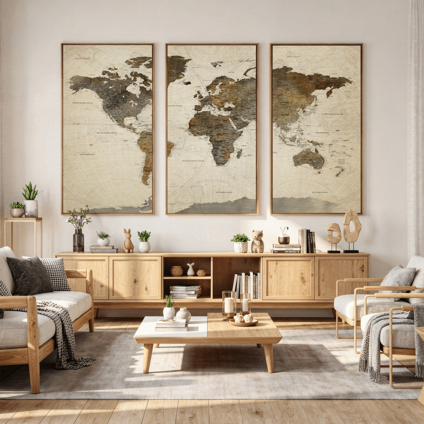 49623468-MGV-CV-36X24 - World Map Wall Art Canvas Print, Modern Decorative Framed Map Artwork Prints for Living Room, Office, Bedroom Wall Decor