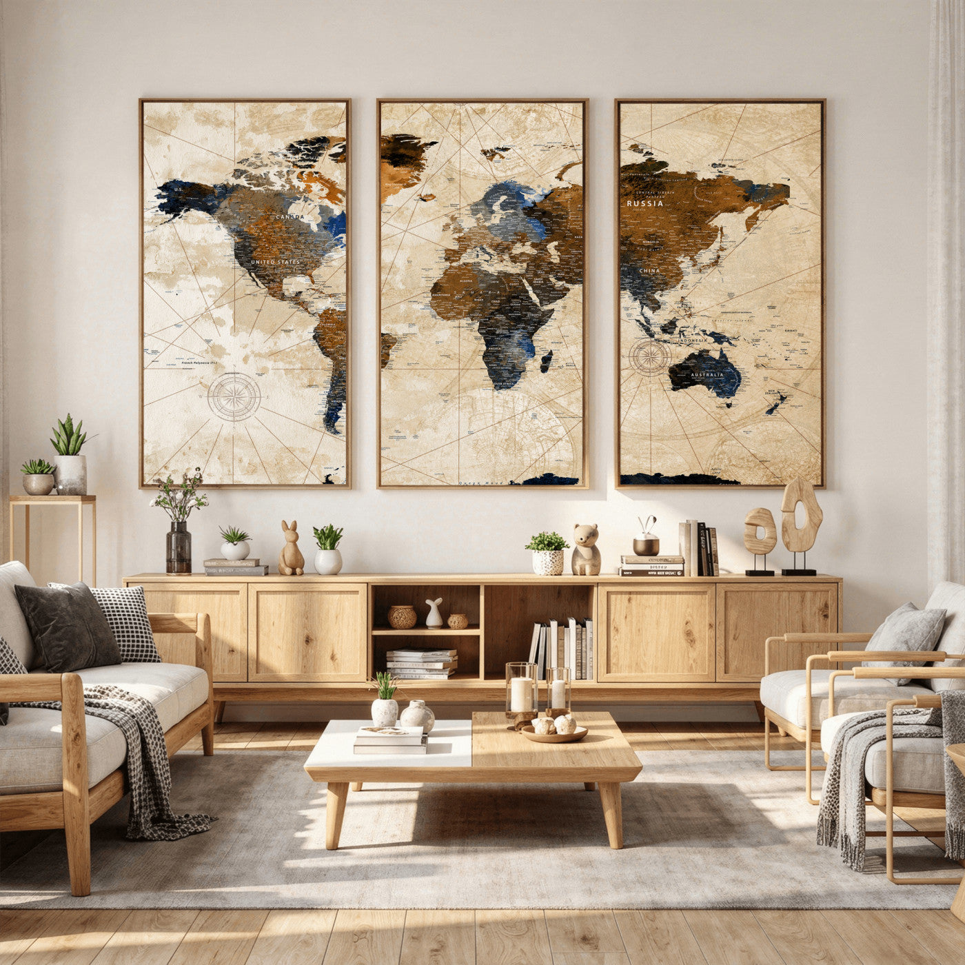 15727090-MGV-CV-36X24 - World Map Wall Art Canvas Print, Modern Decorative Framed Map Artwork Prints for Living Room, Office, Bedroom Wall Decor