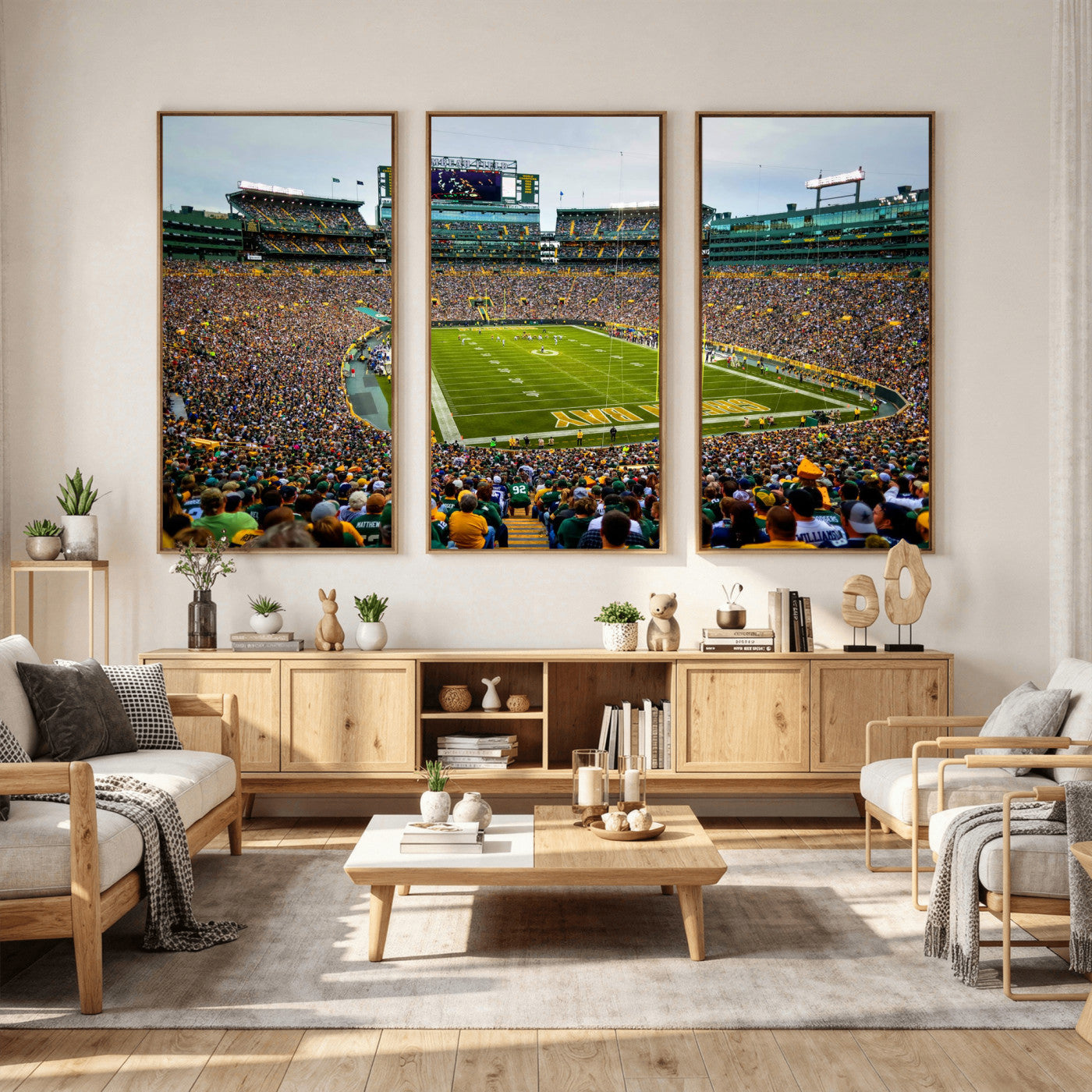 56521752-MGV-CV-36X24 - Green Bay Packers Stadium Wall Art Canvas Print, Lambeau Field Football Stadium Artwork, Framed Wall Art Ready to Hang