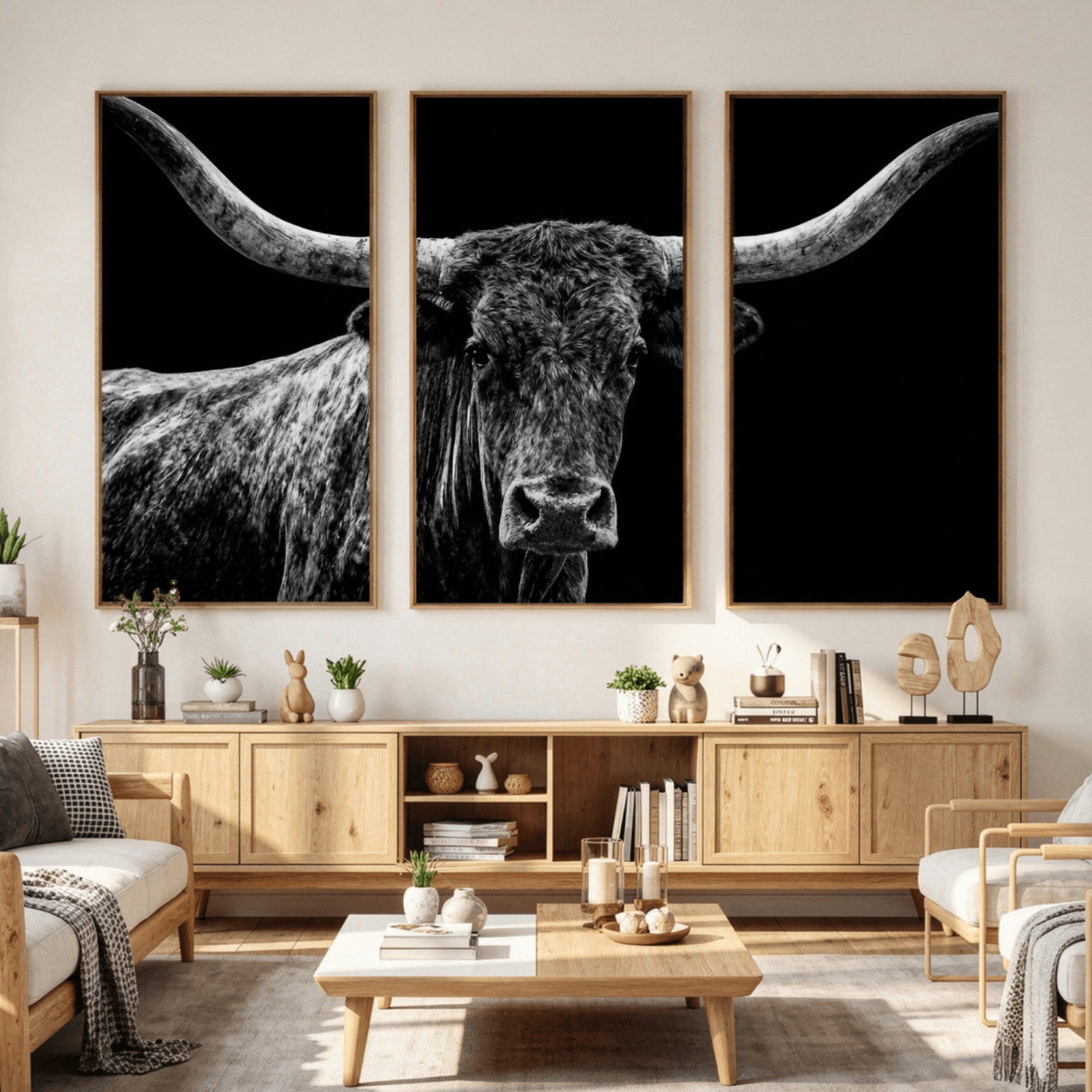 86568508-MGV-CV-36X24 - Vintage Texas Longhorn Bull Wall Art Canvas Print, Texas Cow Portrait Print, Framed Bull Wall Art Ready to Hang