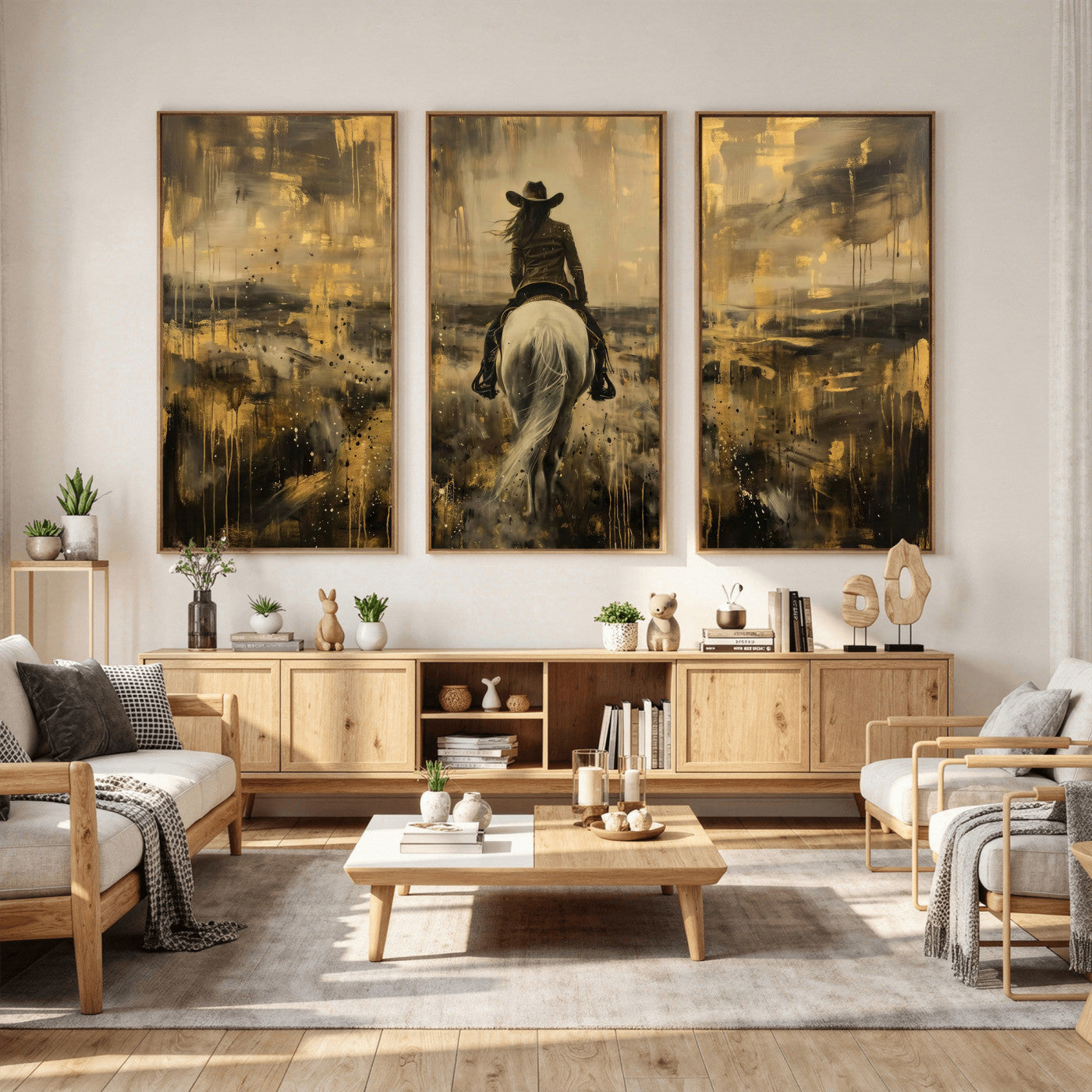 20465530-MGV-CV-36X24 - Cowgirl Wall Art Canvas Print, Western Horse Rider Wall Art, Framed Wall Art Ready to Hang