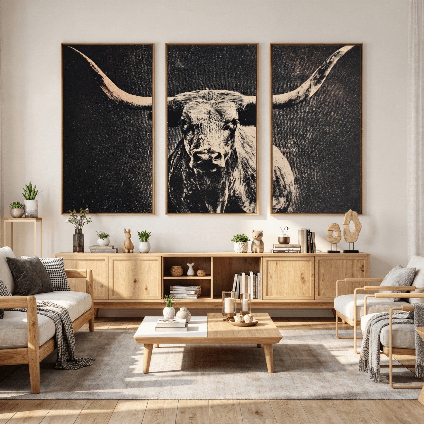 27394218-MGV-CV-36X24 - Vintage Texas Longhorn Bull Wall Art Canvas Print, Cow Portrait Photography Print, Framed Wall Art Ready to Hang
