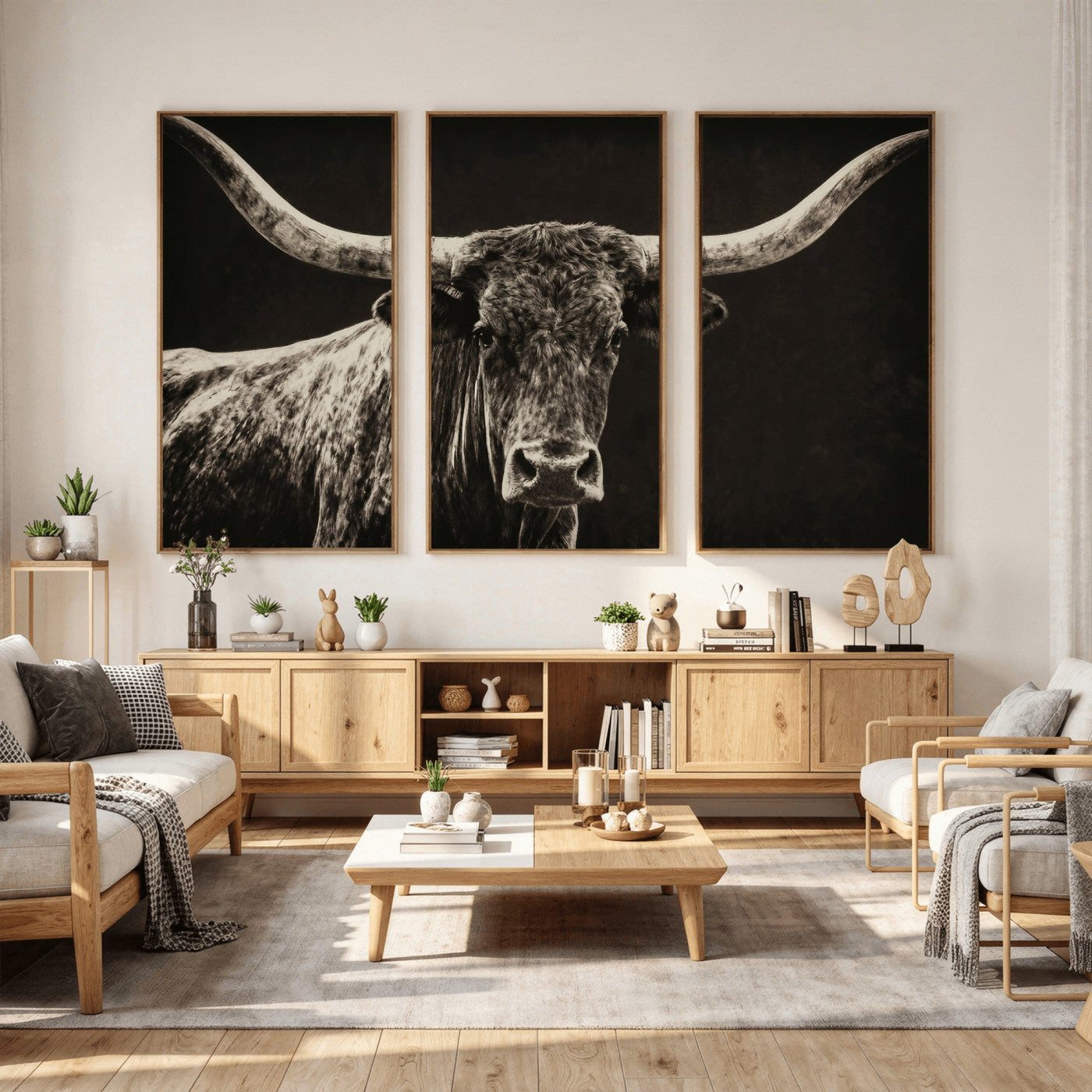 74513721-MGV-CV-36X24 - Vintage Texas Longhorn Bull Wall Art Canvas Print, Cow Portrait Photography Print, Framed Wall Art Ready to Hang