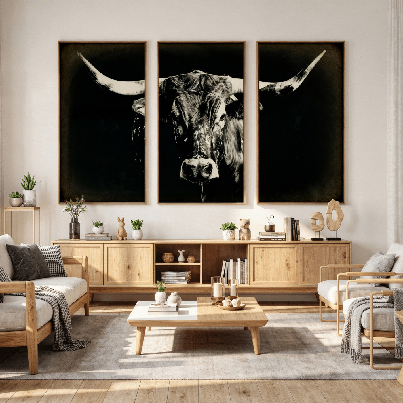 91364114-MGV-CV-36X24 - Black Bull Wall Art Canvas Print, Texas Longhorn Portrait Print, Framed Wall Art Ready to Hang