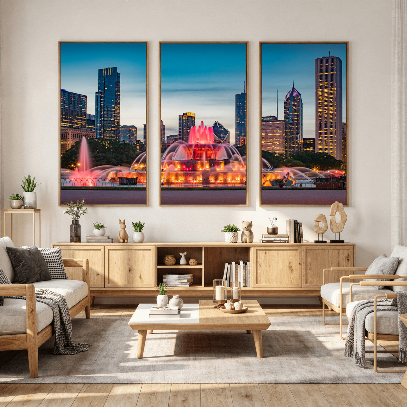 46805285-MGV-CV-36X24 - Chicago Wall Art Canvas Print, Chicago City Downtown Night Cityscape Print for Modern Urban Wall Decor