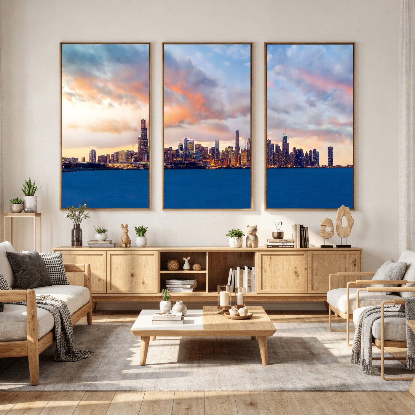 34667960-MGV-CV-36X24 - Chicago Wall Art Canvas Print, Chicago City Downtown Night Cityscape Print for Modern Urban Wall Decor