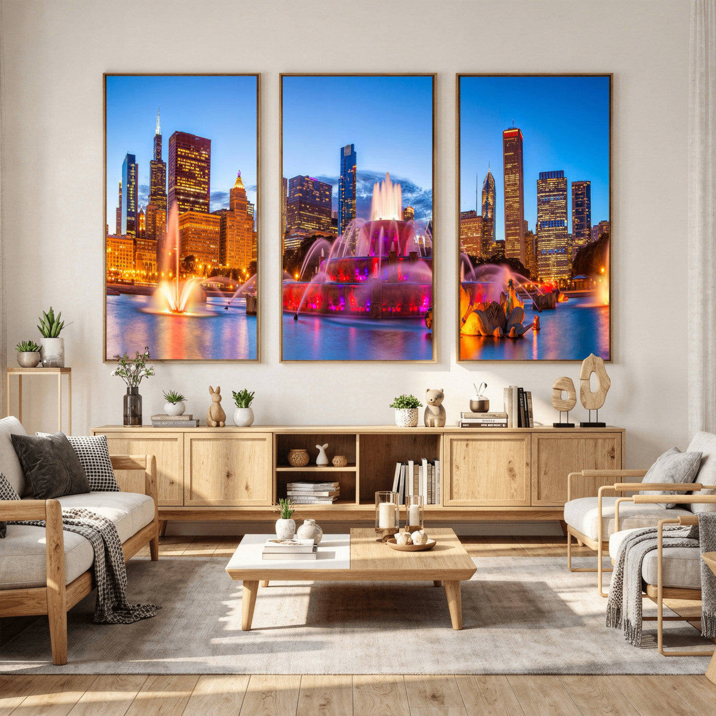 20251989-MGV-CV-36X24 - Chicago Wall Art Canvas Print, Chicago City Downtown Night Cityscape Print for Modern Urban Wall Decor