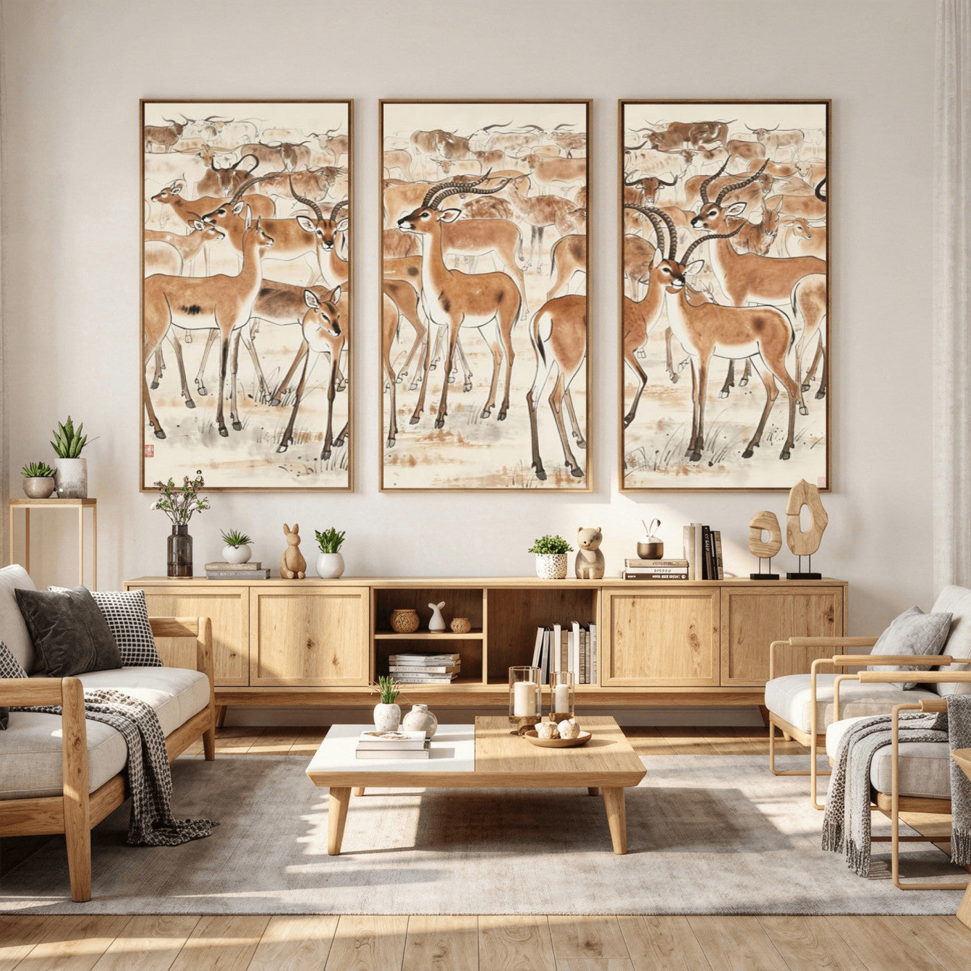 67375088-MGV-CV-36X24 - Farmhouse Animals Wall Art Canvas Print - Abstract Farm Animal Drawing Mid-Century Wall Art for Cabin Decor