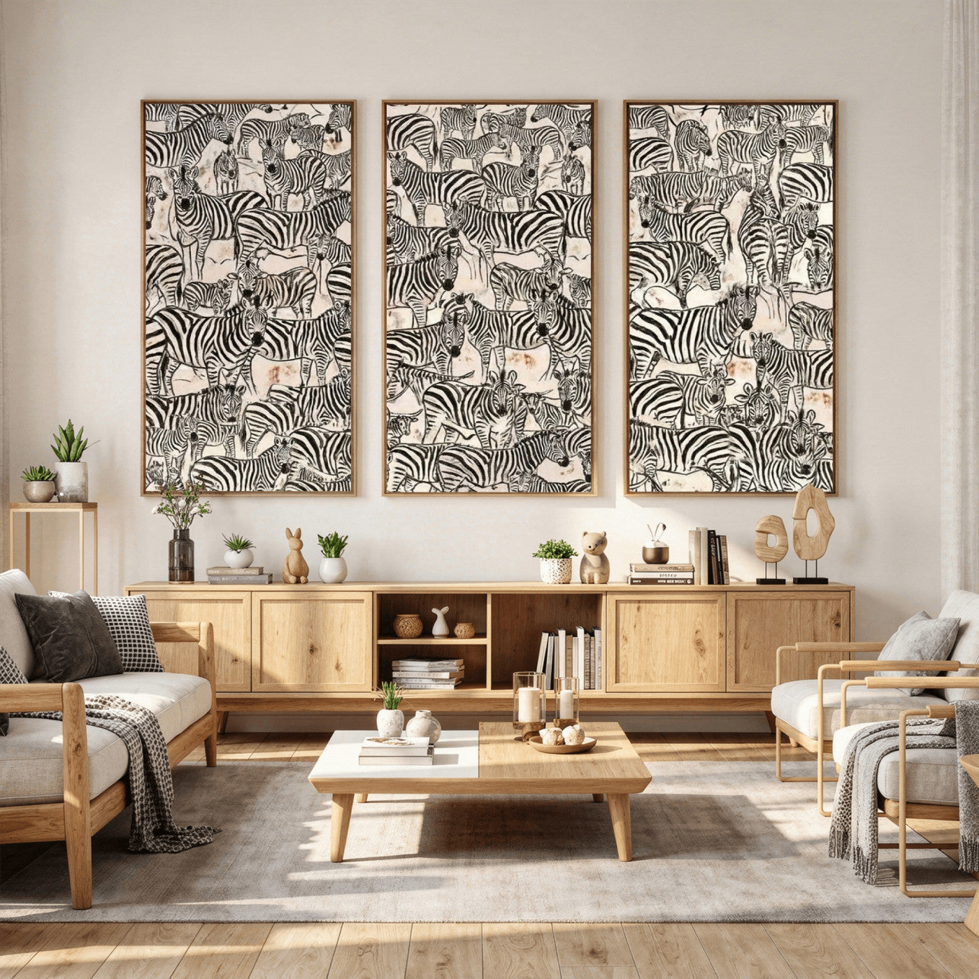 76453377-MGV-CV-36X24 - Farmhouse Animals Wall Art Canvas Print - Abstract Farm Animal Drawing Mid-Century Wall Art for Cabin Decor