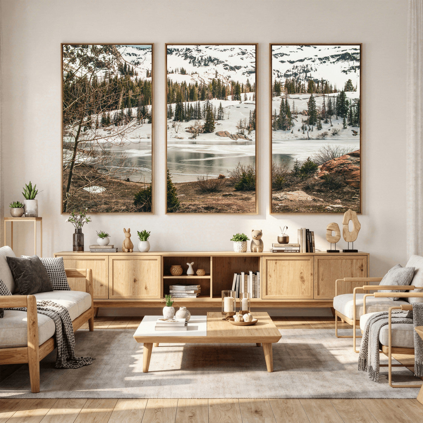 10336249-MGV-CV-36X24 - Snowy Mountain Landscape Wall Art Canvas Print, Alpine Pine Forest Winter Nature Wall Decor for Living Room and Office