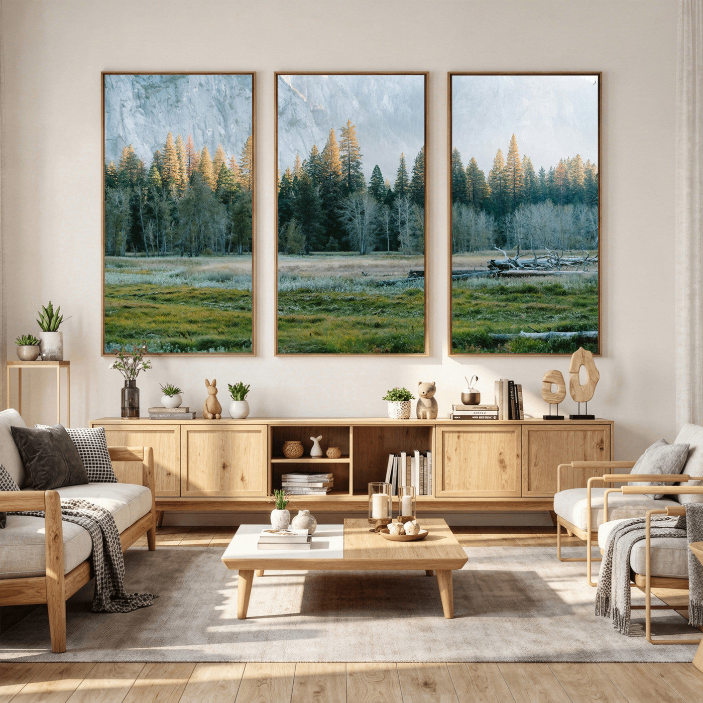 95548744-MGV-CV-36X24 - Forest Meadow Wall Art Canvas Print, Pine Tree Landscape Nature Artwork, Mountain Valley Scenic Photography, Calm Wilderness Wall Decor