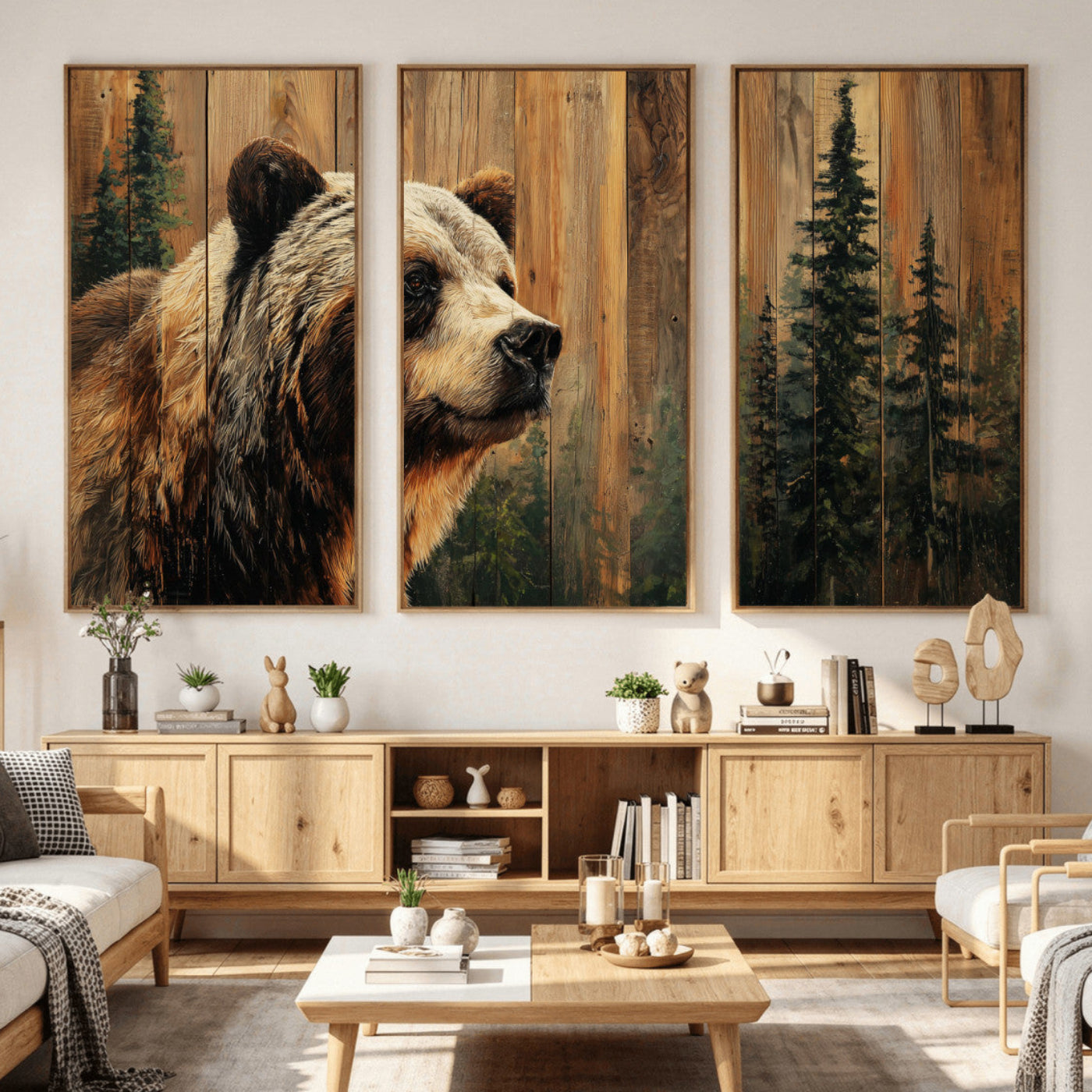 75645180-MGV-CV-36X24 - Grizzly Bear Wall Art Canvas Print, Rustic Wildlife Bear Artwork, Forest Animal Painting, Cabin Lodge Nature Wall Decor