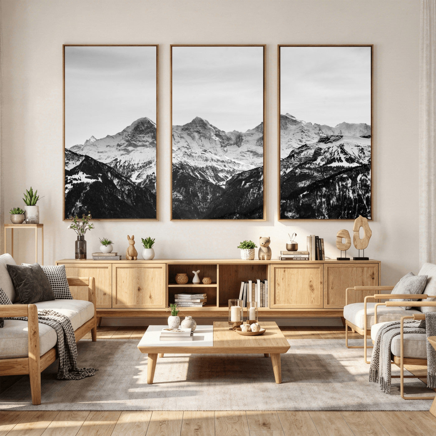 85684934-MGV-CV-36X24 - Black and White Mountain Wall Art Canvas Print, Snowy Alpine Peaks Landscape Photography, Minimal Monochrome Mountain Art, Scenic Nature Wall Decor