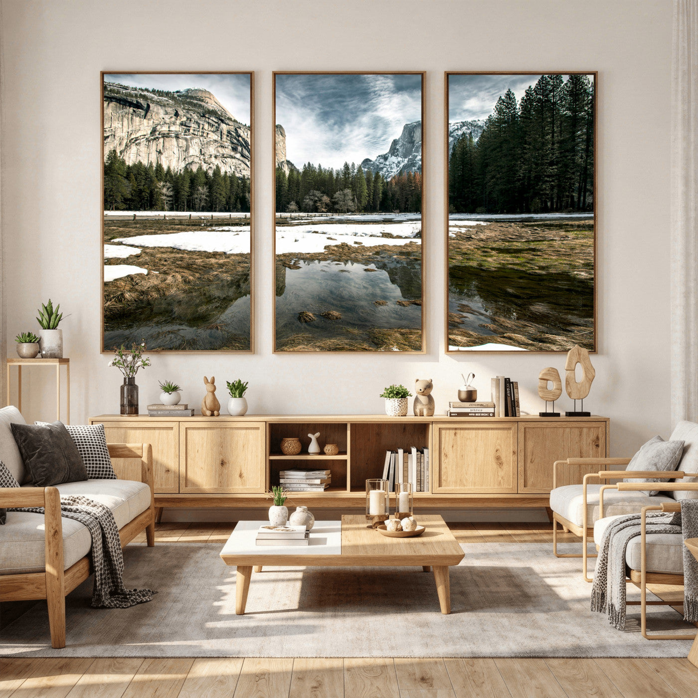 14527348-MGV-CV-36X24 - Yosemite Valley Mountain Landscape Wall Art Canvas Print, Granite Cliff Forest Valley Canvas Print, California National Park Scenic Art Printing