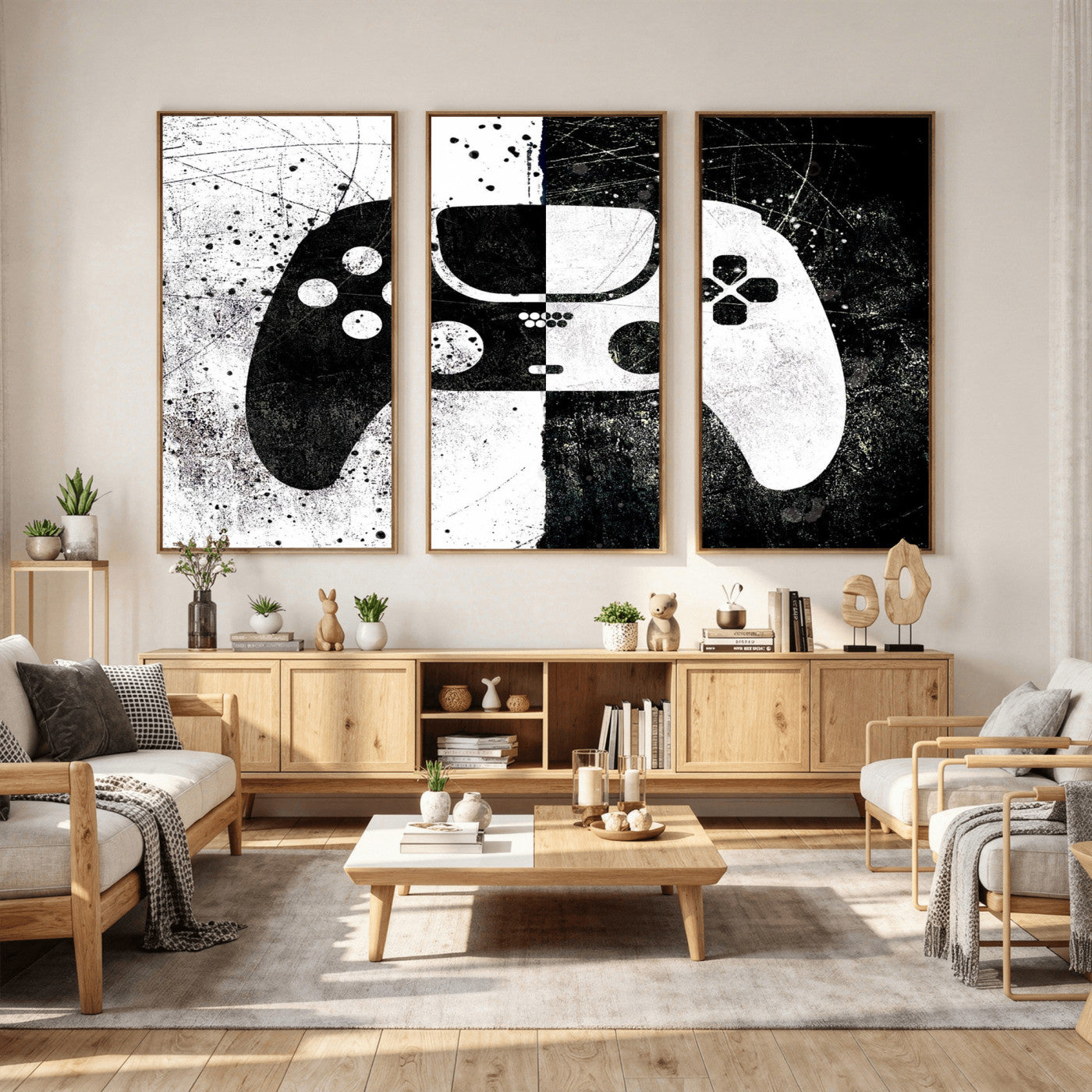 17525128-MGV-CV-36X24 - Abstract Gaming Controller Wall Art Canvas Print, Black White Video Game Controller Modern Canvas Print, Minimal Gamer Graphic Art Printing