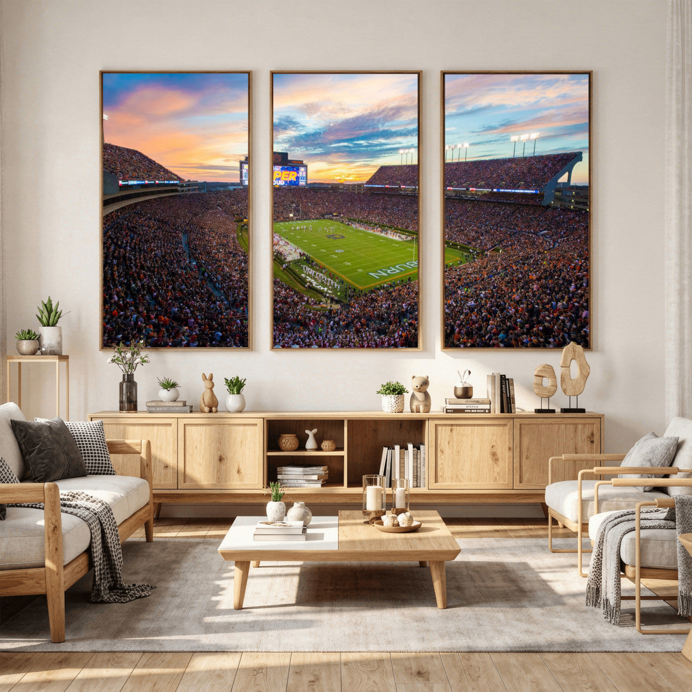75203764-MGV-CV-36X24 - Auburn Stadium Sunset Wall Art Canvas Print, Jordan Hare Stadium Game Day Crowd, Auburn Tigers Football Artwork