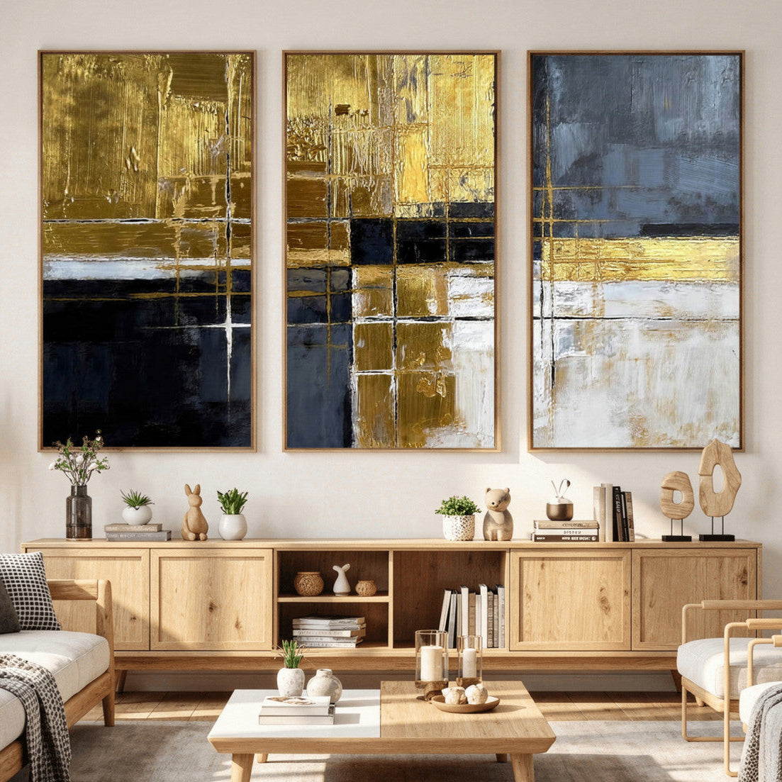 76917030-MGV-CV-36X24 - Gold Navy Abstract Wall Art Canvas Print, Modern Luxury Geometric Painting Wall Decor for Living Room and Office