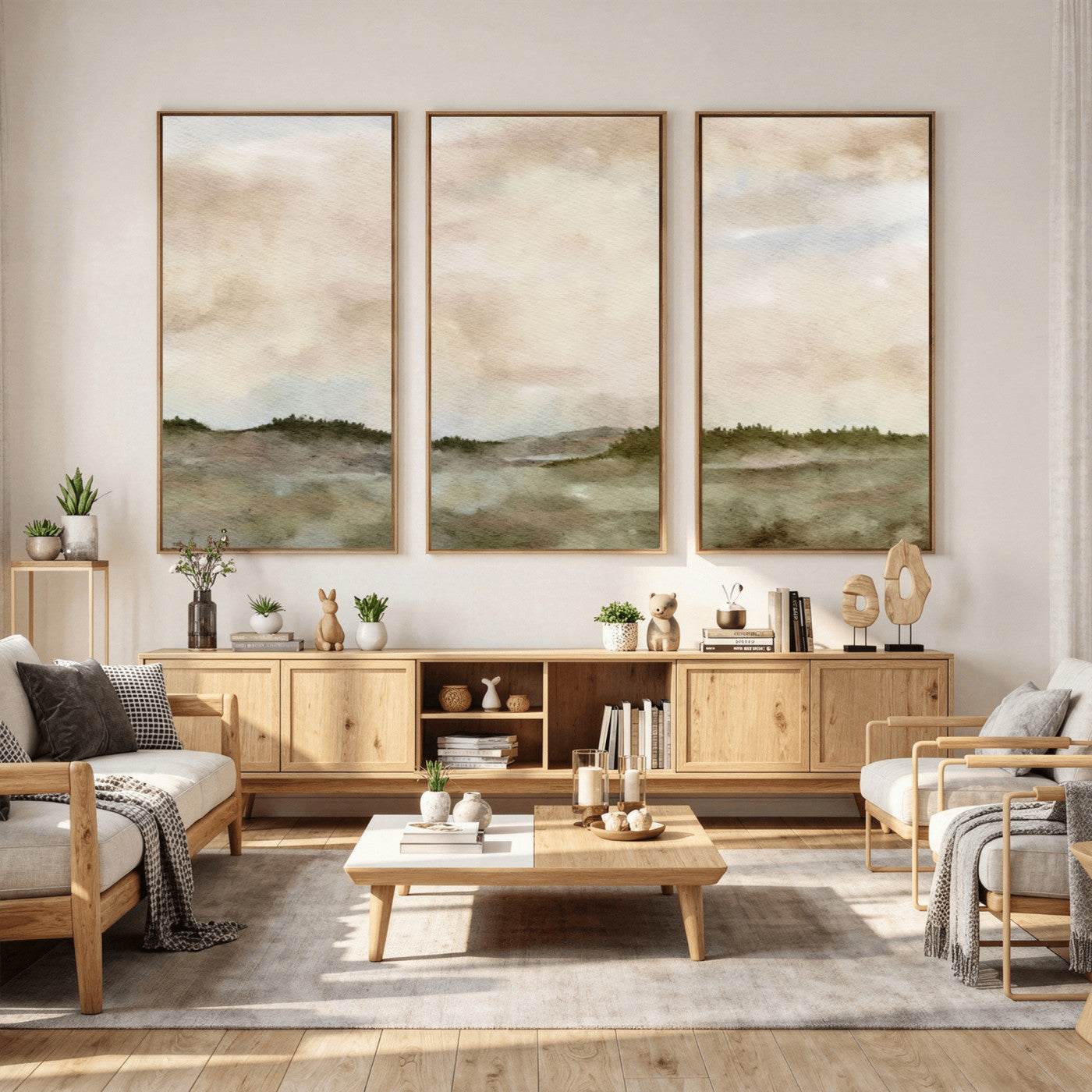 13578069-MGV-CV-36X24 - Abstract Landscape Wall Art Canvas Print, Watercolor Pastoral Landscape Painting Wall Decor for Modern Farmhouse Interiors