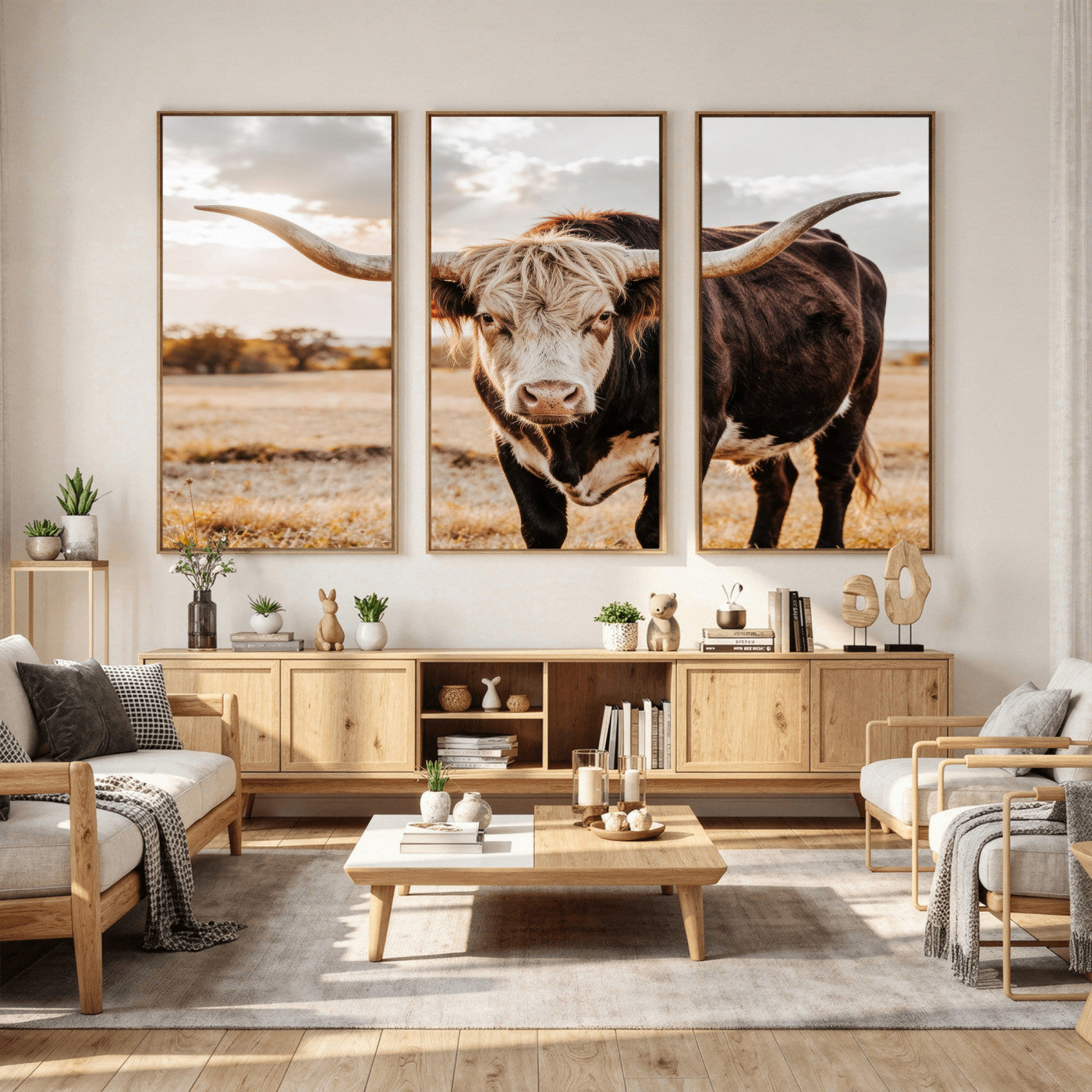 88230279-MGV-CV-36X24 - Texas Longhorn Bull Rustic Wall Art Canvas Print, Western Cattle Photography Canvas Print, Ranch Farm Animal Western Art Printing