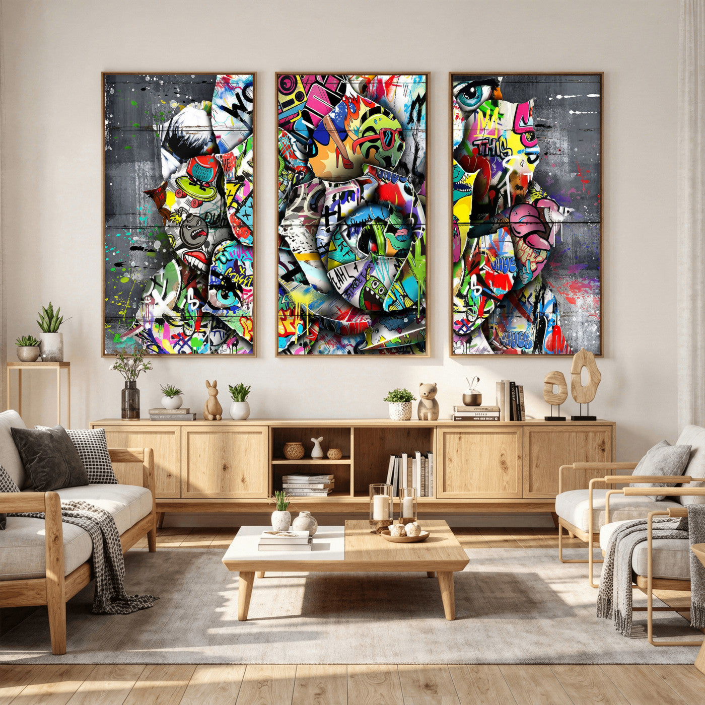 77553344-MGV-CV-36X24 - Abstract Graffiti Collage Street Art Wall Art Canvas Print, Colorful Urban Pop Art Canvas Print, Modern Graffiti Patchwork Contemporary Art Printing