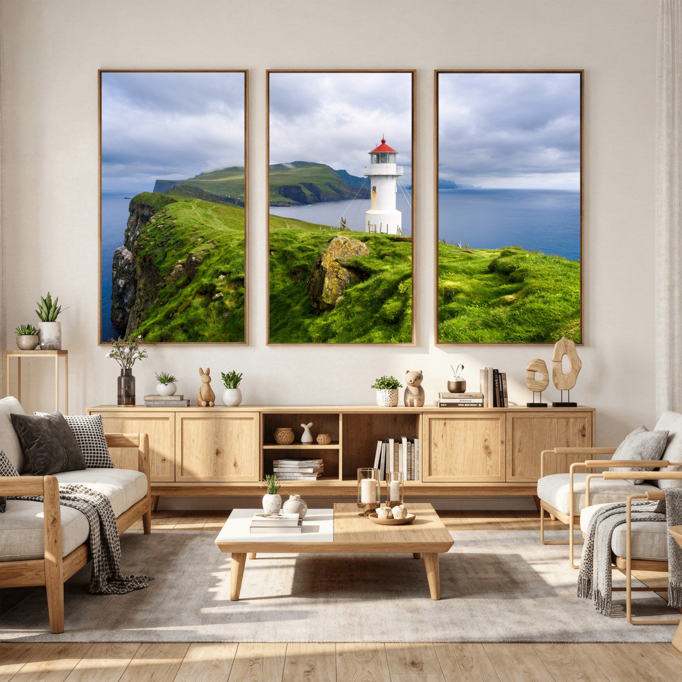 10680390-MGV-CV-36X24 - Coastal Lighthouse Wall Art Canvas Print, Cliffside Ocean Landscape Canvas Print, Scandinavian Coastal Decor for Living Room