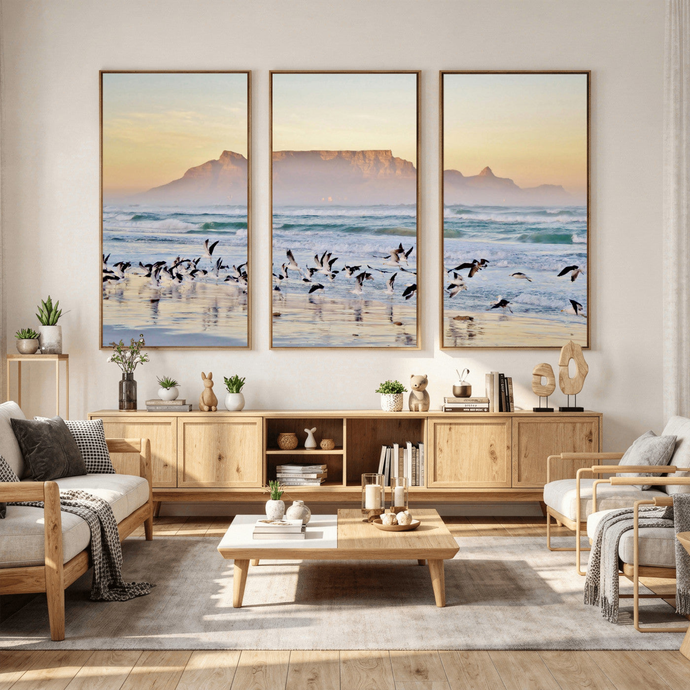 78989362-MGV-CV-36X24 - Seagulls Over Ocean Wall Art Canvas Print – Coastal Beach Landscape Artwork for Living Room Decor