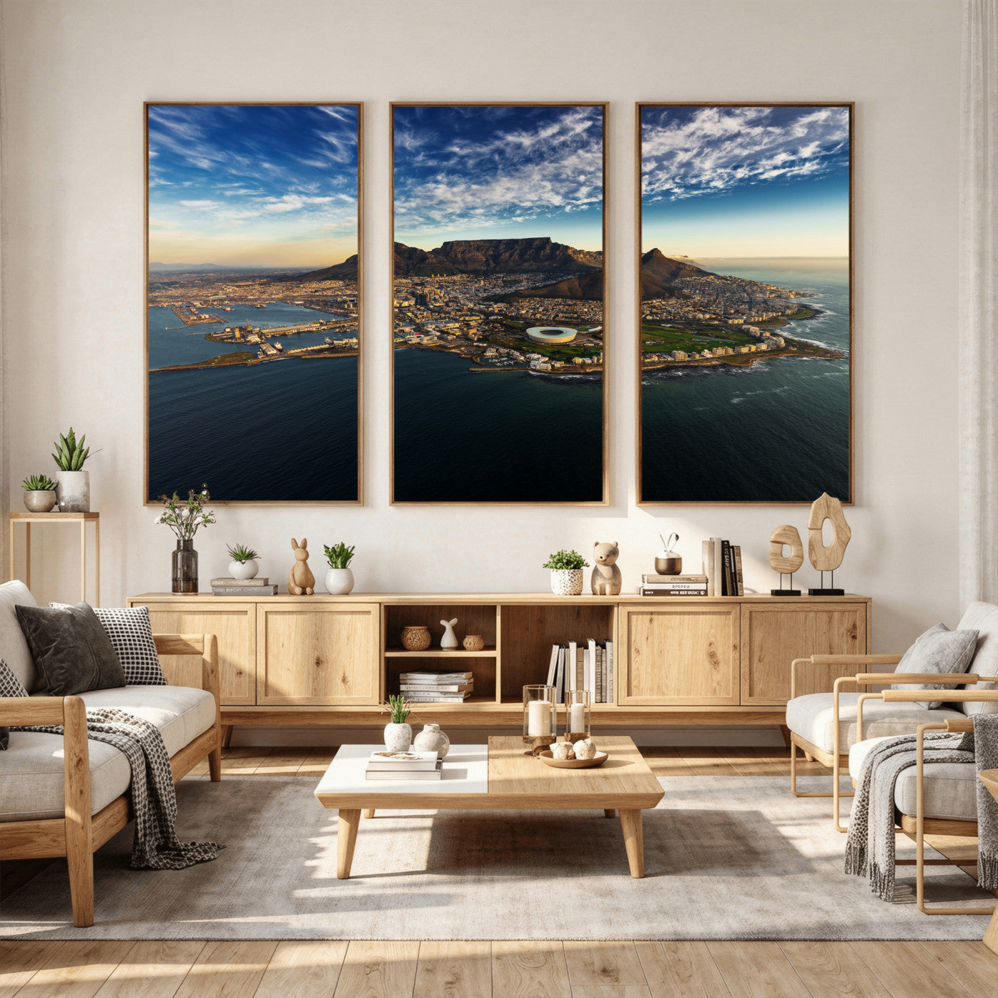14654591-MGV-CV-36X24 - Cape Town Skyline Wall Art Canvas Print – Table Mountain Coastal Cityscape Artwork for Modern Office Decor