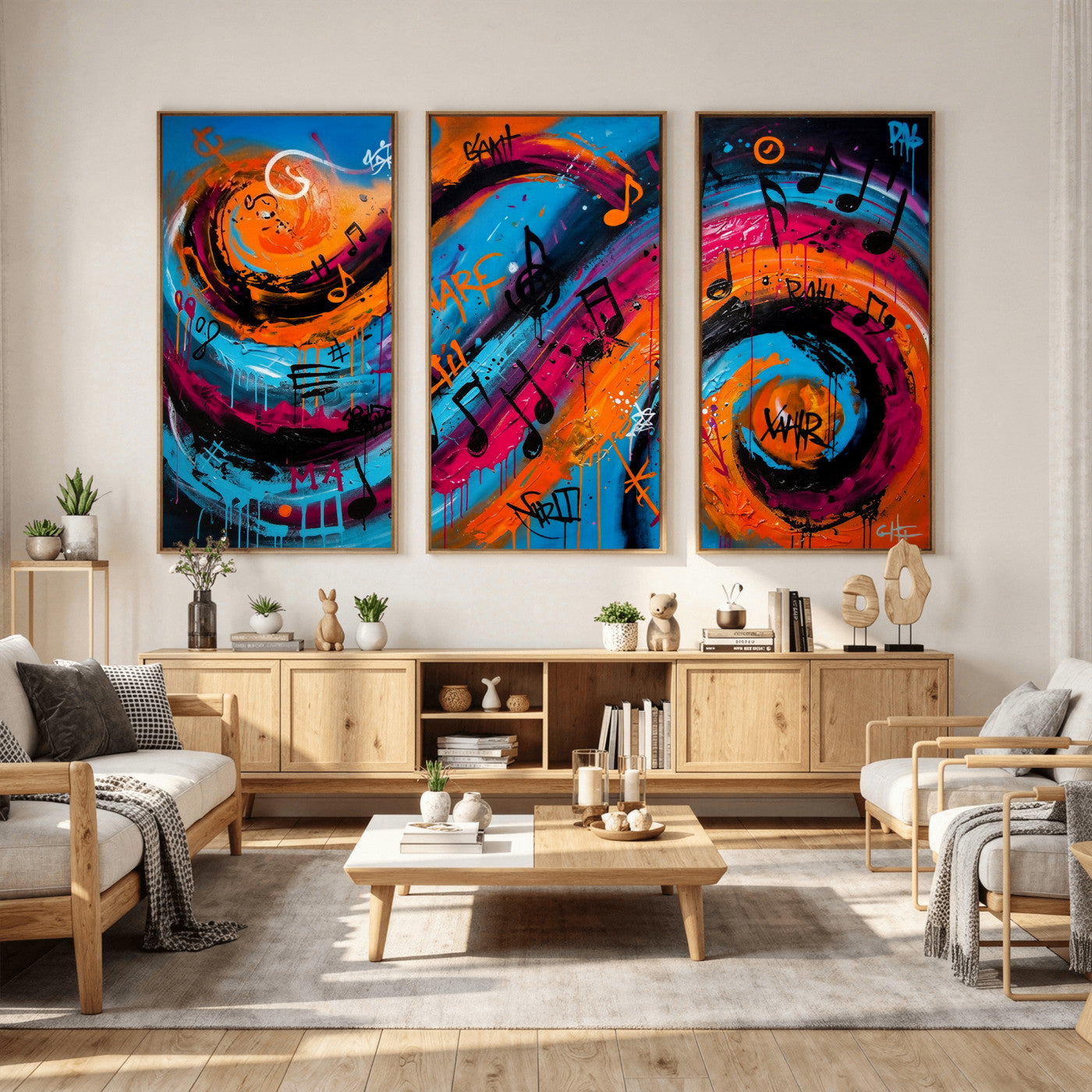 34936518-MGV-CV-36X24 - Geometric Abstract Wall Art Canvas Print, Orange Blue Abstract Expressionist Painting Print, Modern Geometric Abstract Canvas Art