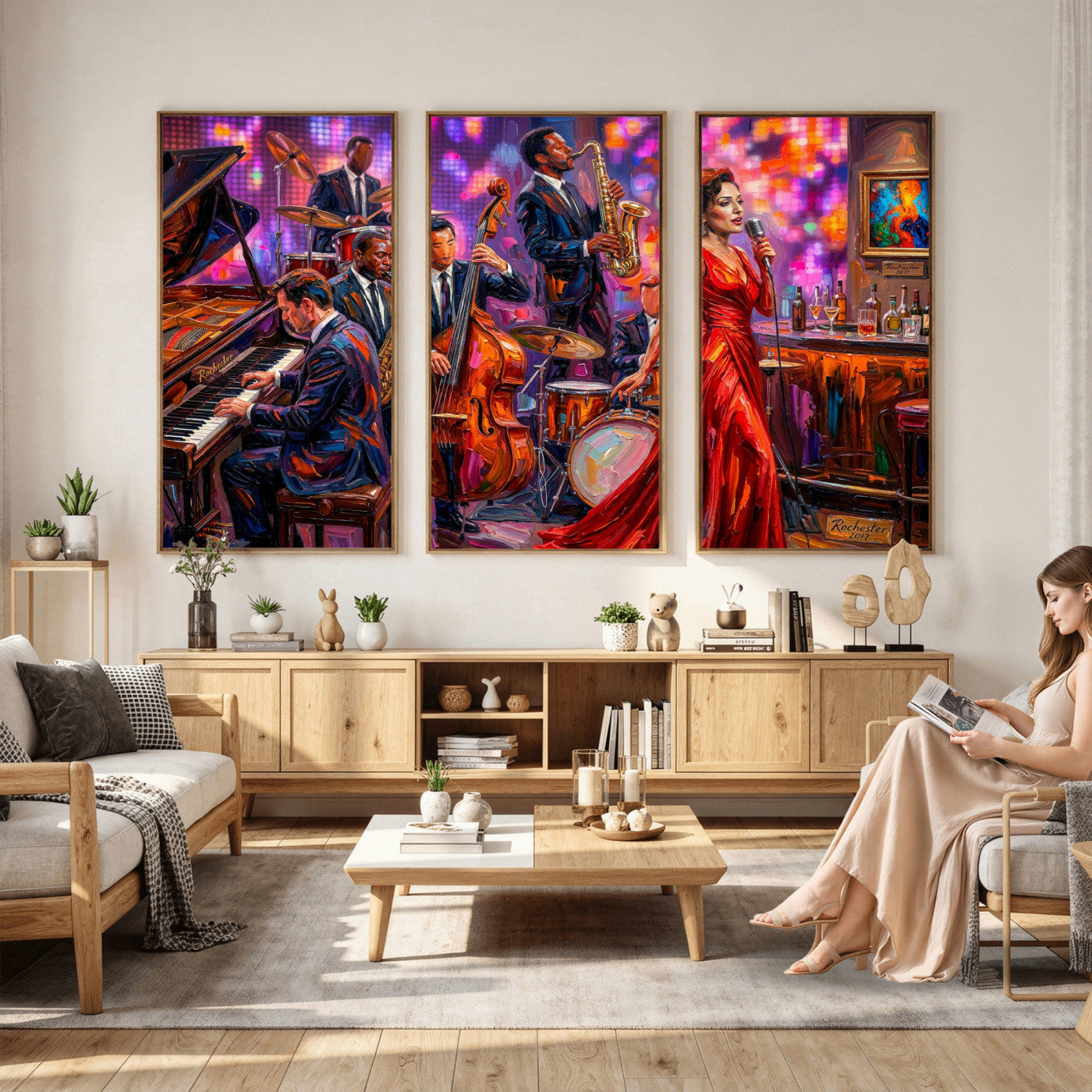 620930J20-MGV-CV-36X24 - Jazz Band Canvas Wall Art — Jazz Club Singer Saxophone Print | Music Wall Decor | Bar Restaurant Art | Music Lover Gift | Jazz Home Decor