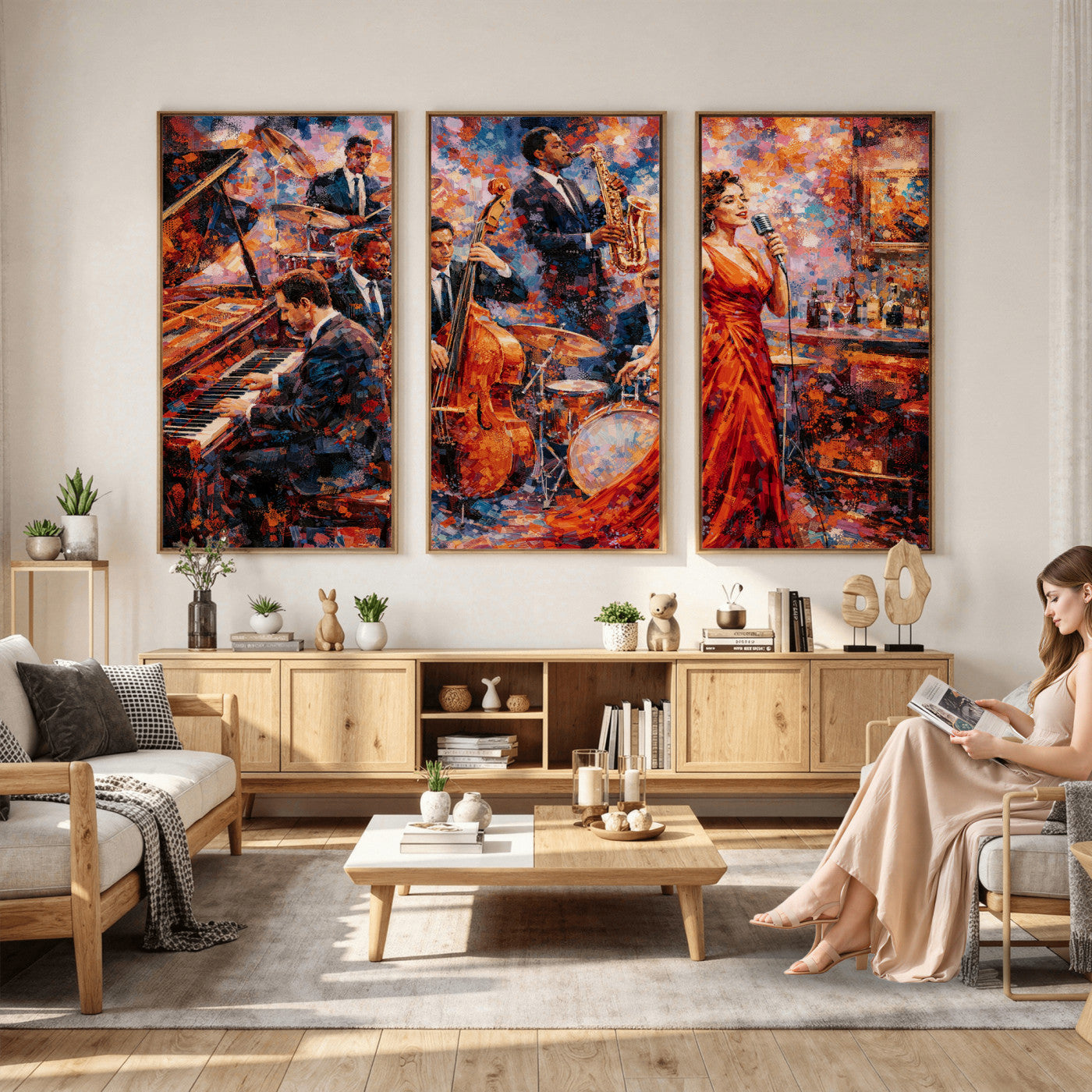 620930SF20-MGV-CV-36X24 - Jazz Band Canvas Wall Art — Jazz Club Singer Saxophone Print | Music Wall Decor | Bar Restaurant Art | Music Lover Gift | Jazz Home Decor