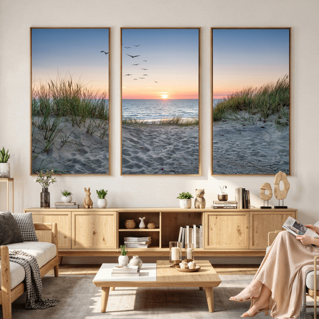 12172032-MGV-CV-36X24 - Sandy Dune Path Sunset Canvas Wall Art — Seagulls Beach Ocean Photography Print | Coastal Home Decor | Nautical Wall Art | Beach House Gift