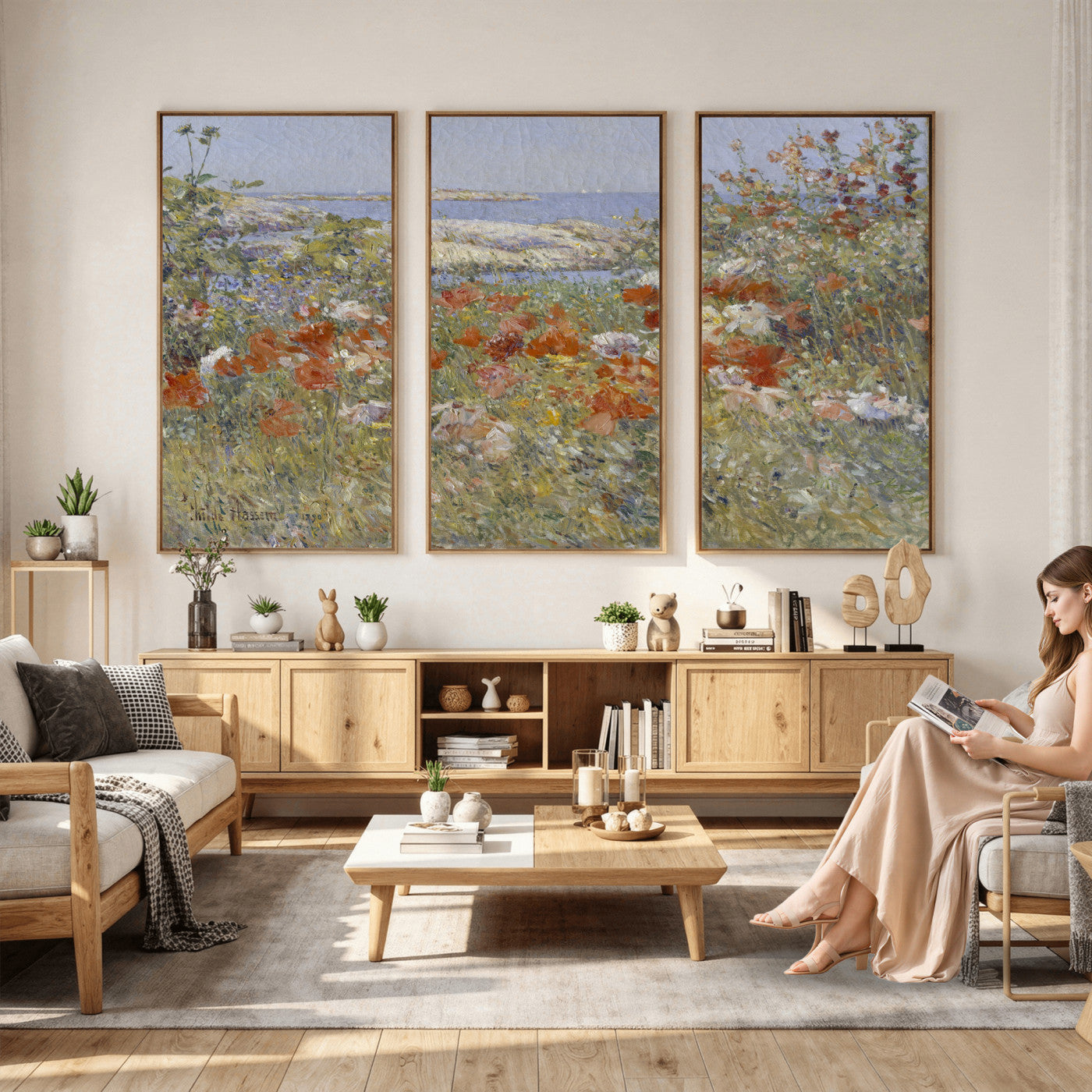 54770907-MGV-CV-36X24 - Childe Hassam Celia Thaxter Garden Canvas — 1890 American Impressionist Poppy Floral Print | Isles of Shoals Coastal Art | Classic Gift