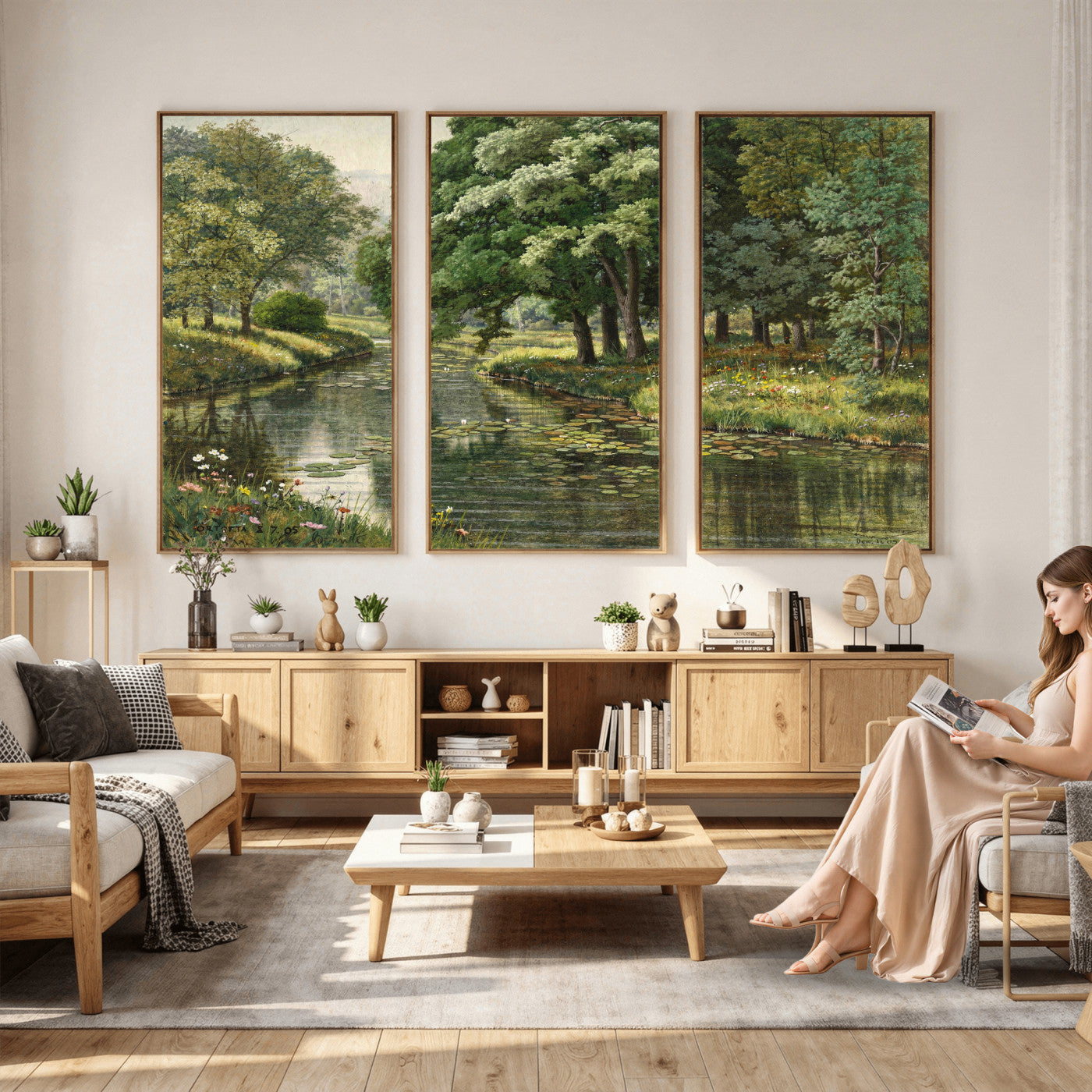 44288560-MGV-CV-36X24 - Forest Stream Canvas Wall Art, Peder Monsted A Forest Stream 1905 Print, Danish Realist Landscape, Lily Pad River Nature Decor, Vintage Green Painting