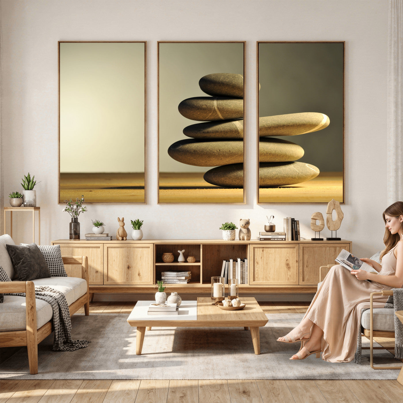 85424263-MGV-CV-36X24 - Zen Stone Wall Art Canvas Print, Balanced Rock Stack Framed Spa Artwork, Minimalist Meditation Decor for Living Room Bedroom Office Bathroom