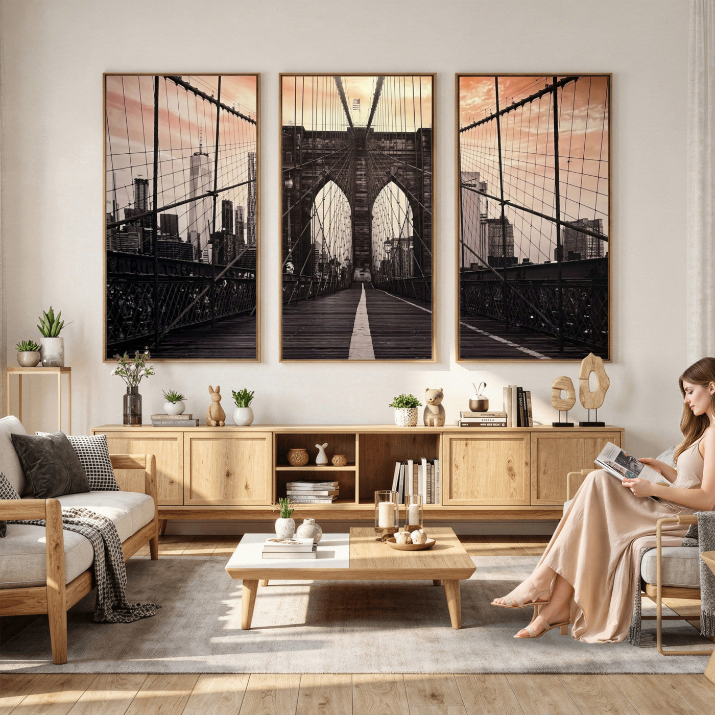 93226664-MGV-CV-36X24 - Brooklyn Bridge Canvas Wall Art, New York City Skyline Photography Print, NYC Landmark Urban Decor Artwork