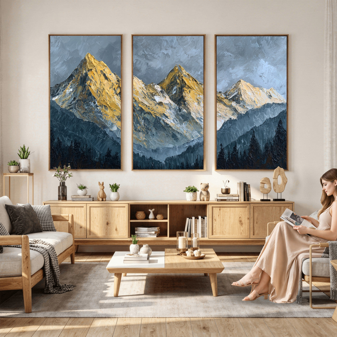 50821961-MGV-CV-48X32-3P - Abstract Mountain Wall Art Canvas Print Modern Landscape Painting Print
